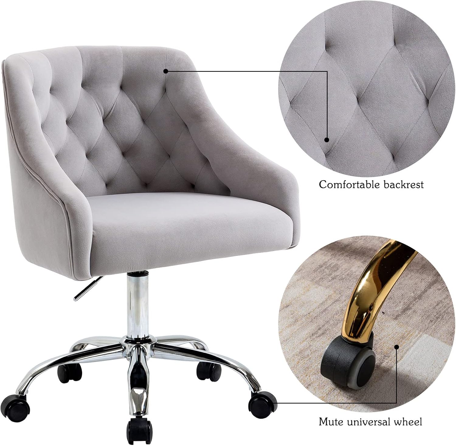 ATTICA Home Office Desk Chair Modern Velvet Office Computer Chair Height Adjustable Mid-Back Task Chair (Grey)