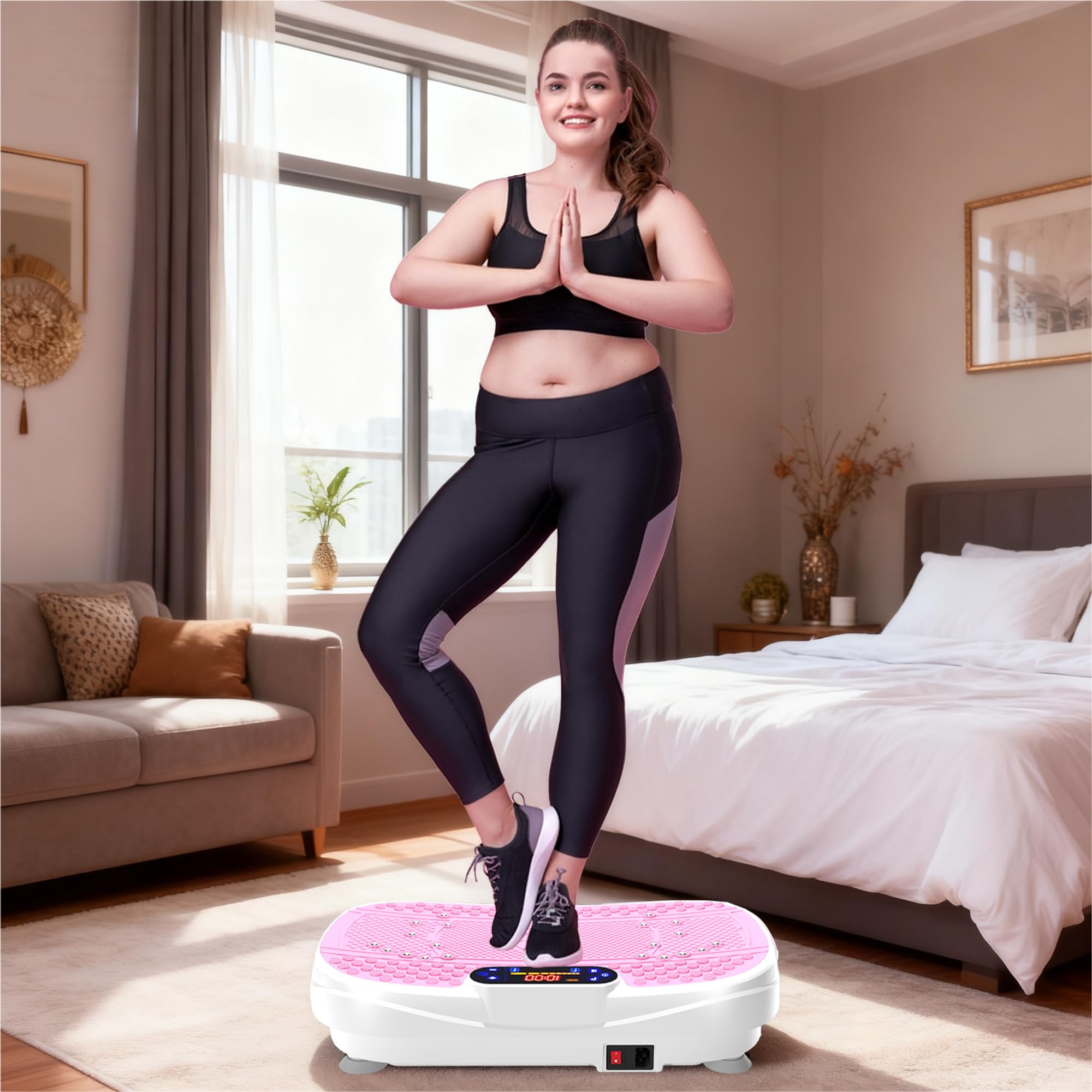Vibrationsplatte für Zuhause - Rüttelplatte mit 120 Stufen & 5 Modi, mit Widerstandsbändern & Fernbedienung, für Fettverbrennung Muskelaufbau Figurformung ideal für Zuhause Home Gym