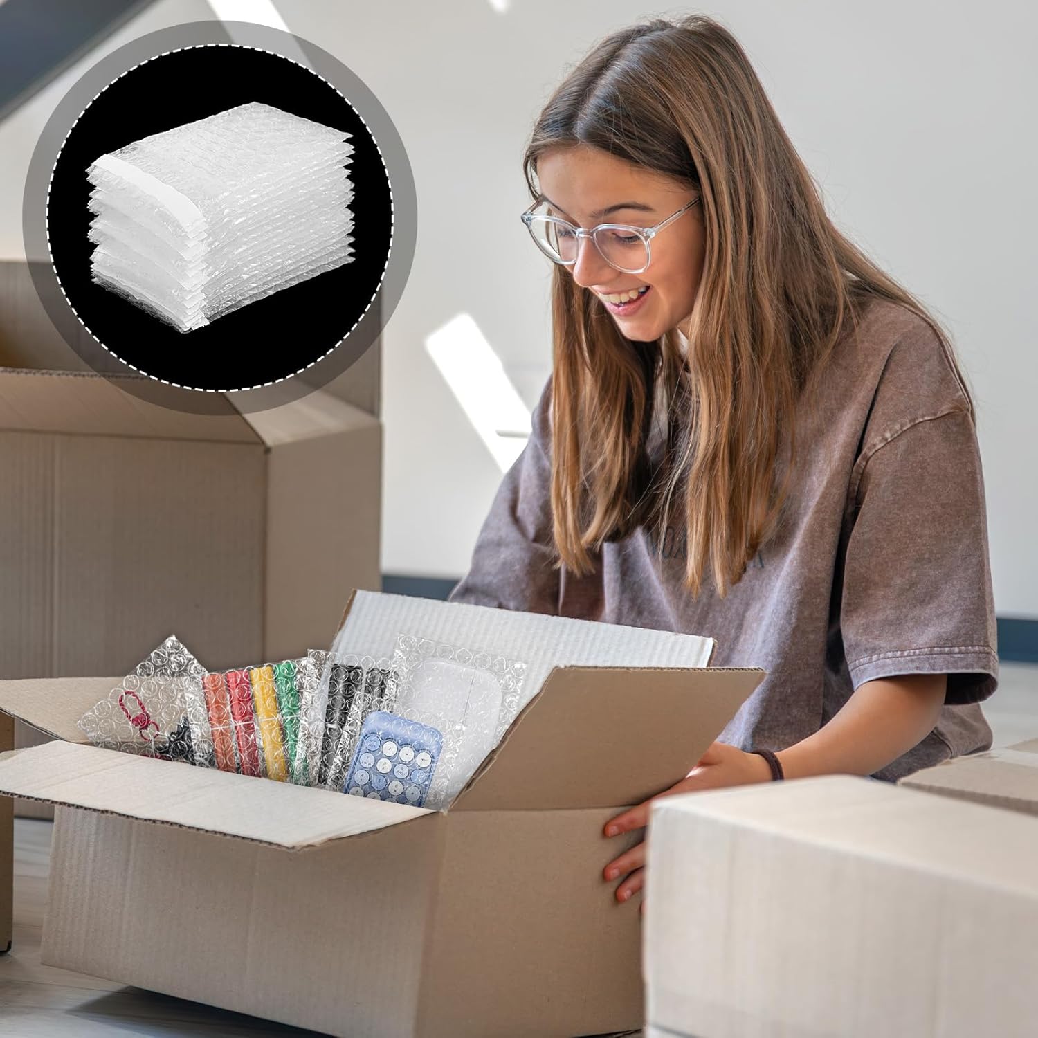 SHENLIU 300 Pcs Clear Self Sealing Bubble Cushion Wrap Bags, 3.15" X 4" Shockproof Protective Packing Plastic Double Wall Bubble Pouch Bag for Moving Storage Small Business
