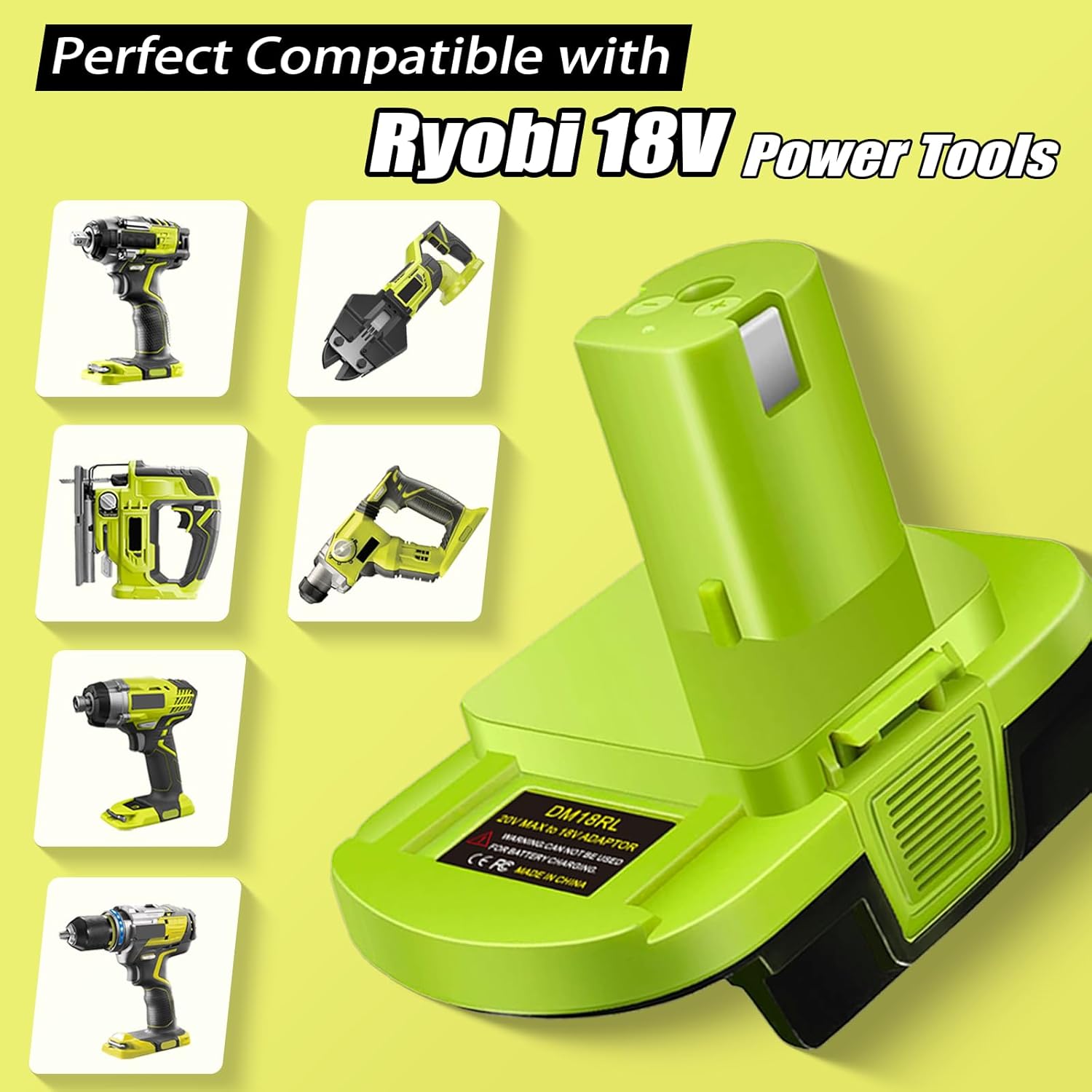 Battery Adapter DM18RL Use for Ryobi 18V Tools,Convert Dewalt 20V & for Milwaukee for M18 Llithium Battery to for Ryobi 18V P107 P108 Battery Tools, with 5V 2.1A MAX USB