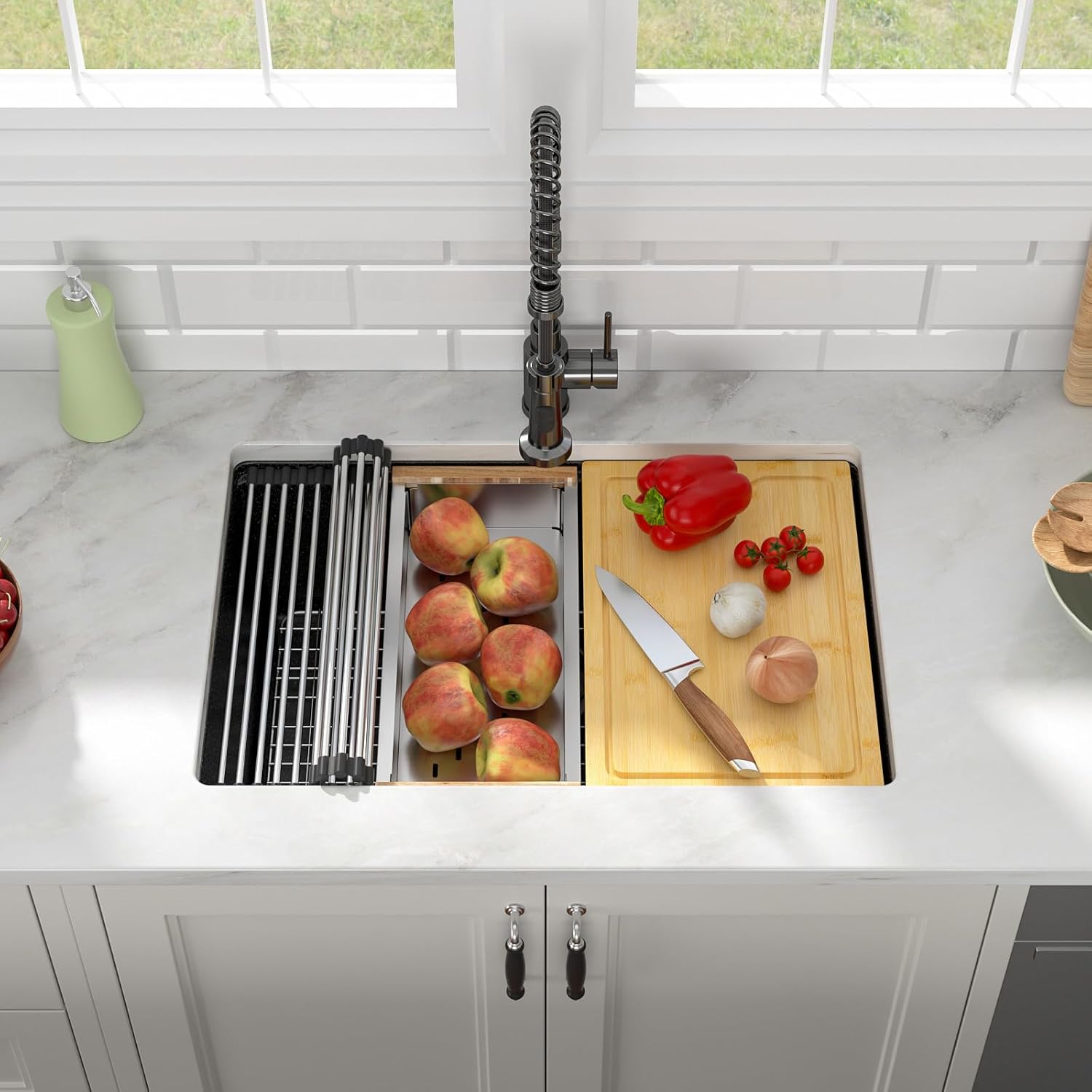 28x19 Inch Undermount Kitchen Sink, Matte Black Granite Composite Ledge Workstation Quartz Sink, Single Bowl Deep Under Counter Sink
