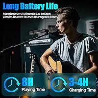 Vista 5 de Sistema de micrófono inalámbrico UHF dual, 2 paquetes - Micrófonos de metal con receptor recargable, audio sin interferencias de 15 canales, Plug &