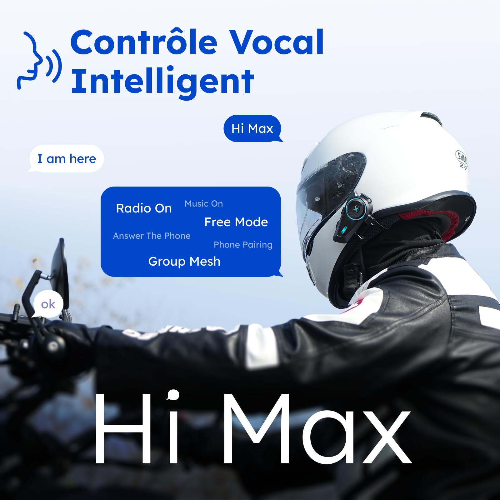 D10 Intercom Moto Duo pour 2 Casques, 4 Motards Casque Audio 1,6km