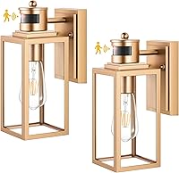 Vista 24 de VIANIS Paquete de 2 luces de garaje para exteriores, iluminación de pared exterior de anochecer a amanecer, farol de madera con textura de grano