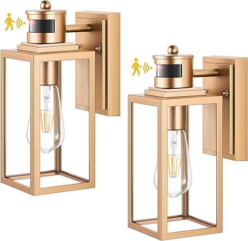 Miniatura 24 de VIANIS Paquete de 2 luces de garaje para exteriores, iluminación de pared exterior de anochecer a amanecer, farol de madera con textura de grano