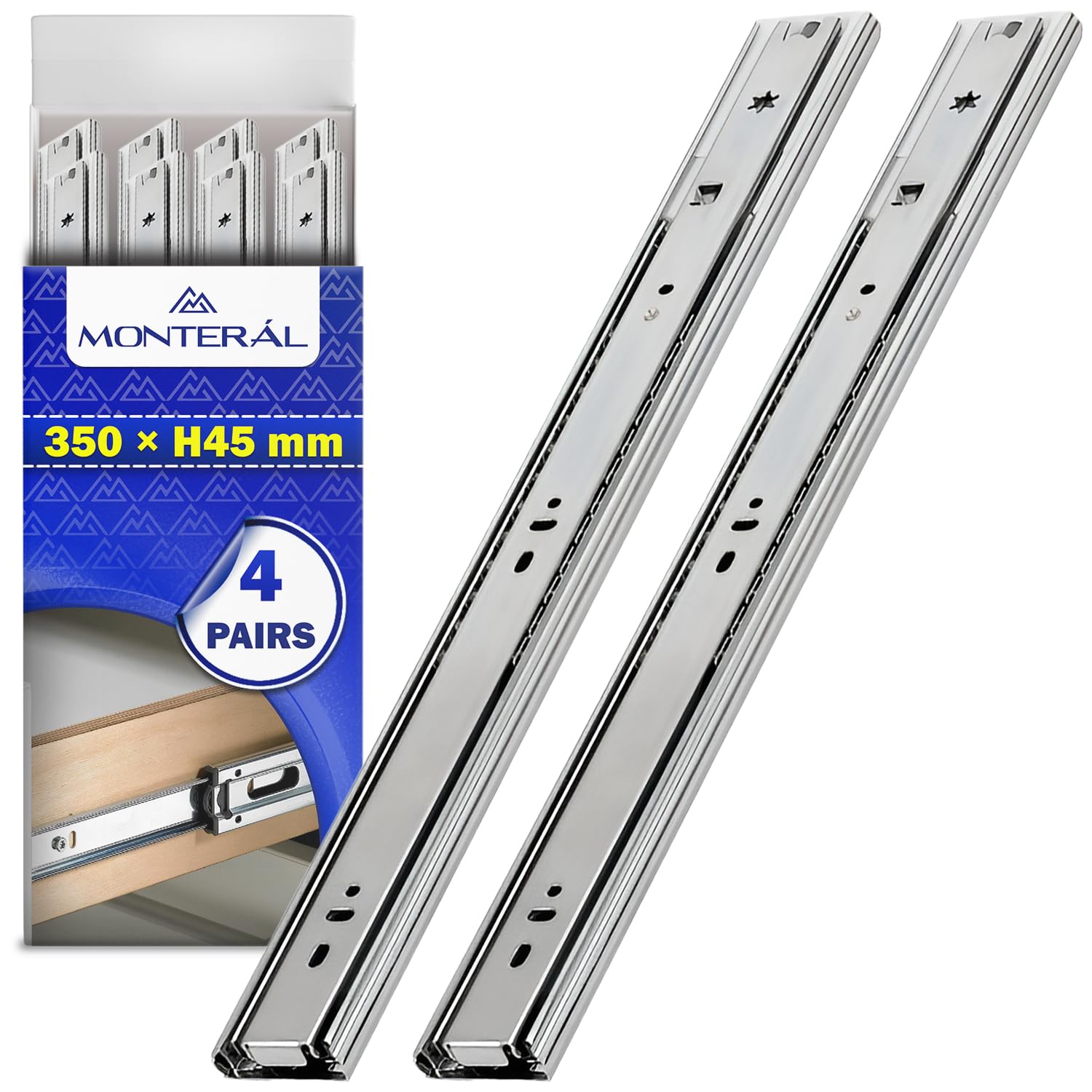 4 Paires Glissiere pour Tiroir sur Roulement à Billes 350x45 mm