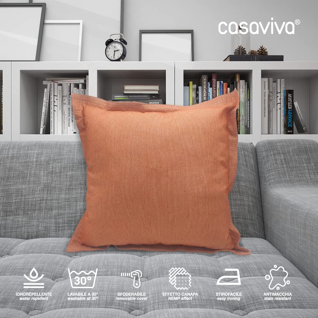 casaviva ® Set 2 cuscini Completi di Imbottitura in Misto Cotone Riciclato Effetto Canapa Idrorepellenti Made in Italy Interni ed Esterni Sfoderabili (50_x_50_cm, Arancione)