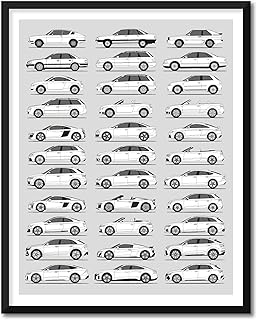 Audi Inspired Poster Print Wall Art Handmade Decor of the Best ofAudi Generations History Evolution (24x36" (Unframed) Metallic Print)