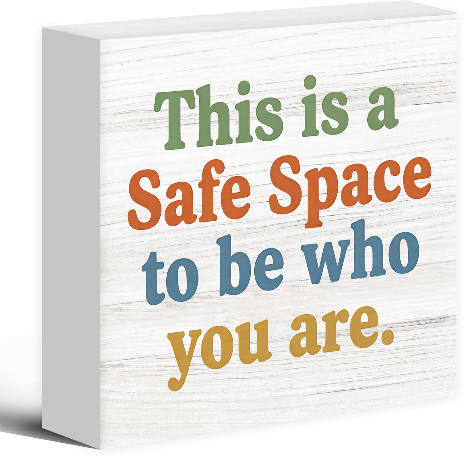 7x7 Inch Wooden Box Sign Safe Space Inspirational Desk Decor