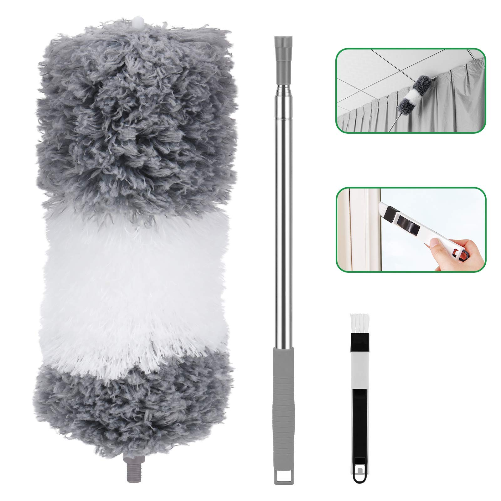 Microfiber Feather Duster with Extension Pole, Homga 100 inches Extendable Feather Duster for Cleaning, Bendable Head & Washable Dusters for Cleaning Ceiling Fan, High Ceiling, Cobweb, Blinds, Cars