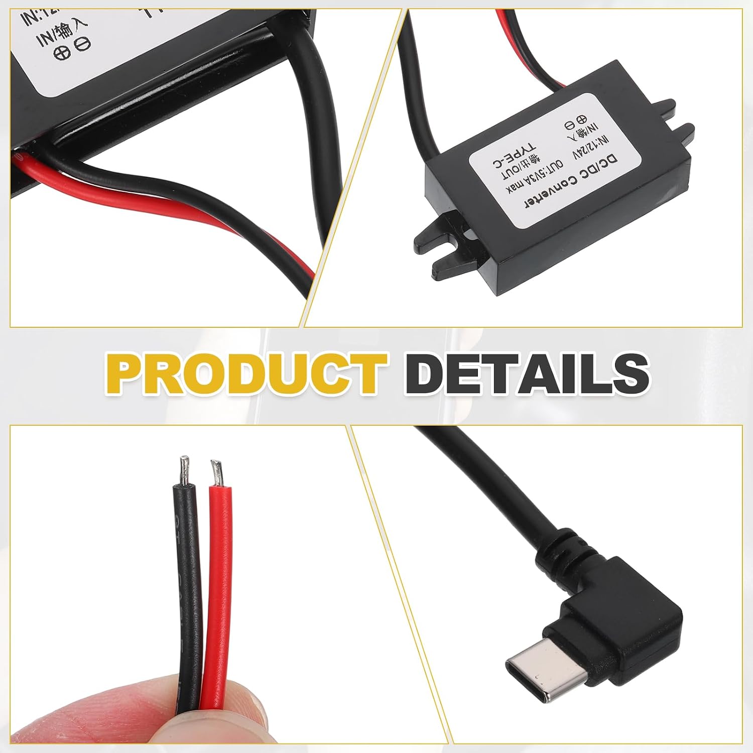 MECCANIXITY DC 12/24V to 5V Power Converter 3A 15W Step Down Converter Voltage Reducer Transformer Power Supply Module Adapter for Car Truck Solar System (Type-C Right Angle Connector)