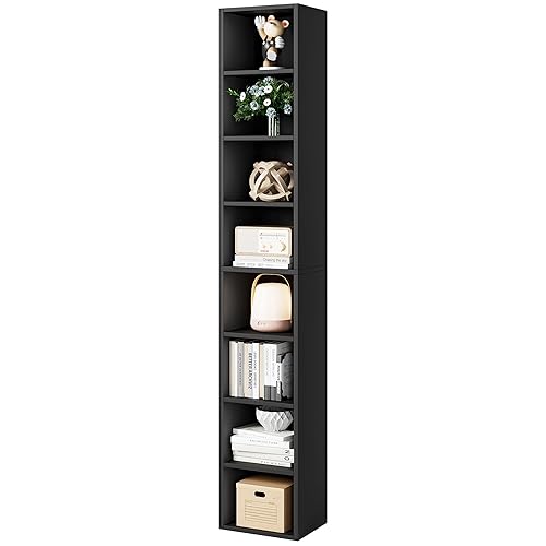 Bamjoy 71 Inches Tall Narrow Bookcase, 8-Tier Slim CD DVD