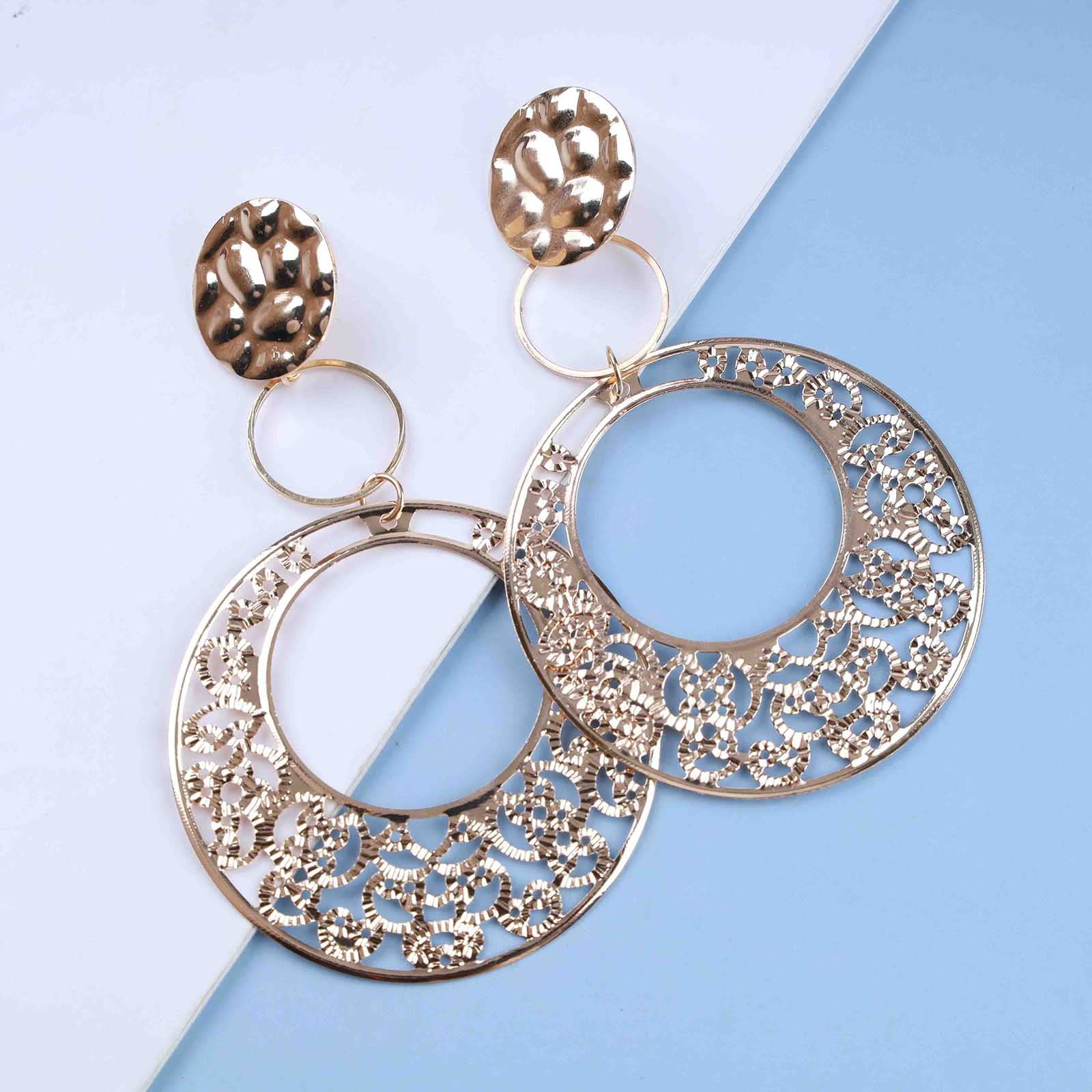 Orecchini Pendenti A Disco In Oro, Grandi E Boho, Con Ritaglio Floreale Geometrico Per Matrimonio E Festa