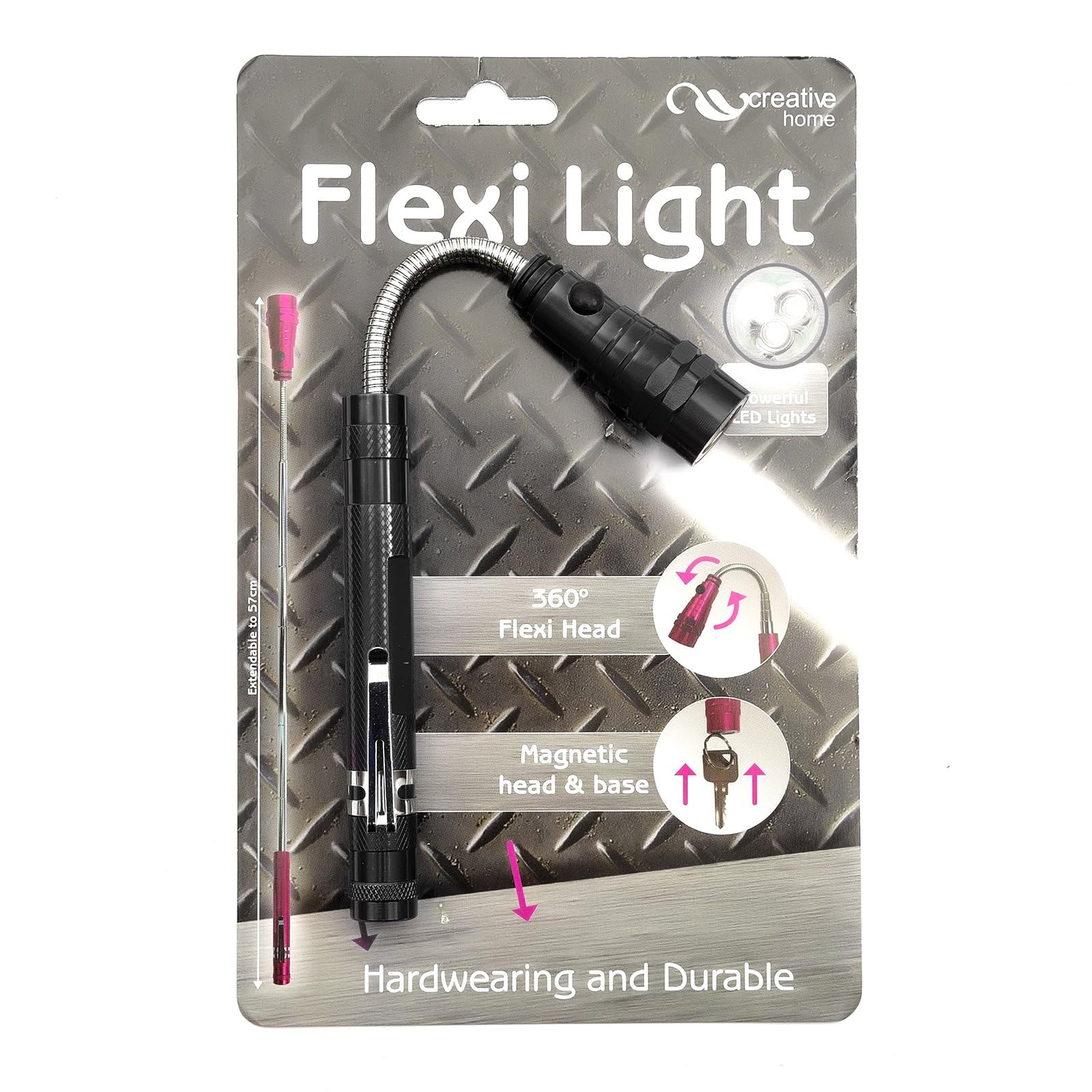Pocket Metal LED Flexi Light Black Extends from 17cm to 57cm 360 Degree Rotational Head Magnetic Top & Bottom Lifts Up to 1kg