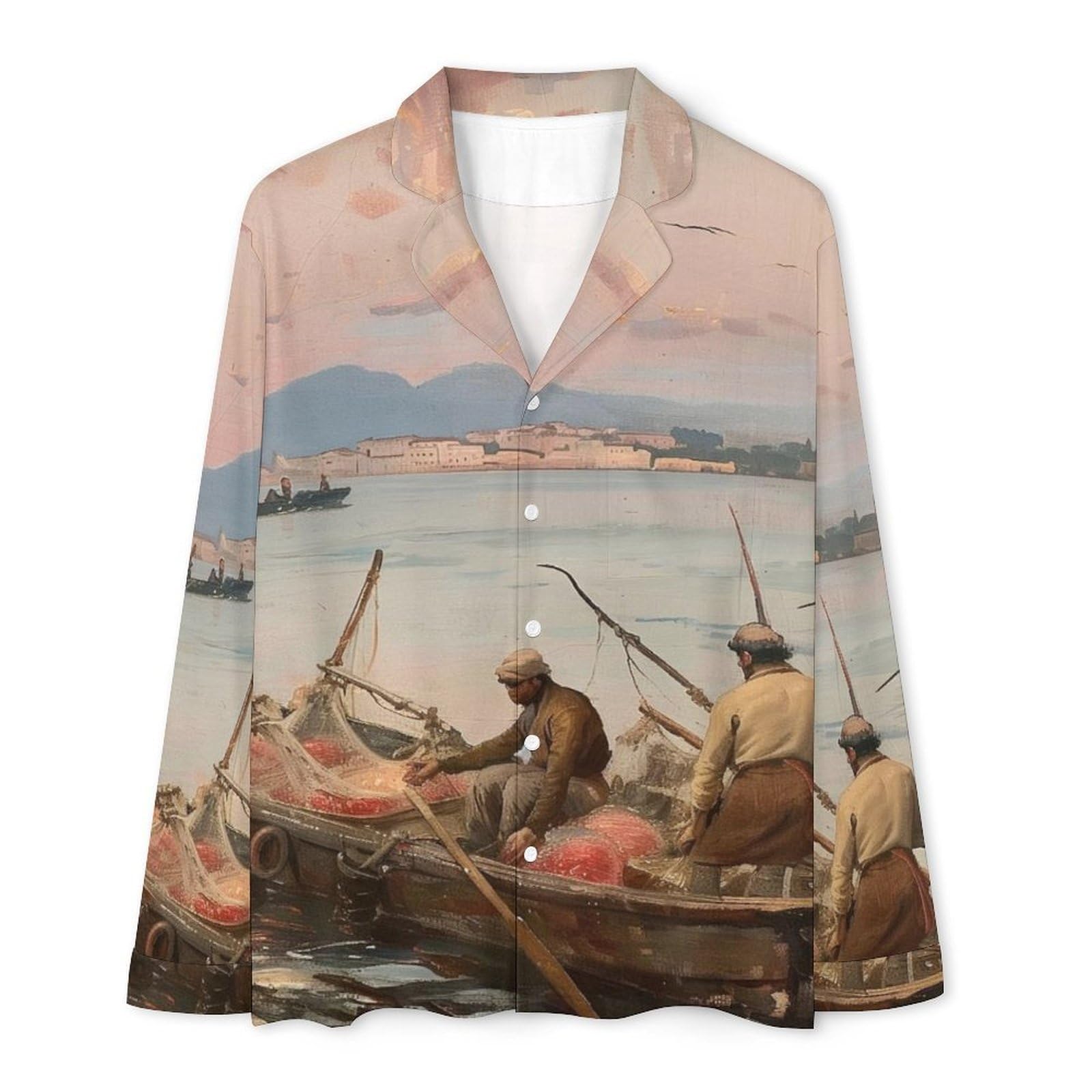 OLEETS Pigiama A Maniche Lunghe da Uomo - Andare in Barca sul Mare Pigiama Invernale Pantaloni Top Caldo Autunnale Traspirante Morbido 2 Pezzi Casual Ampio