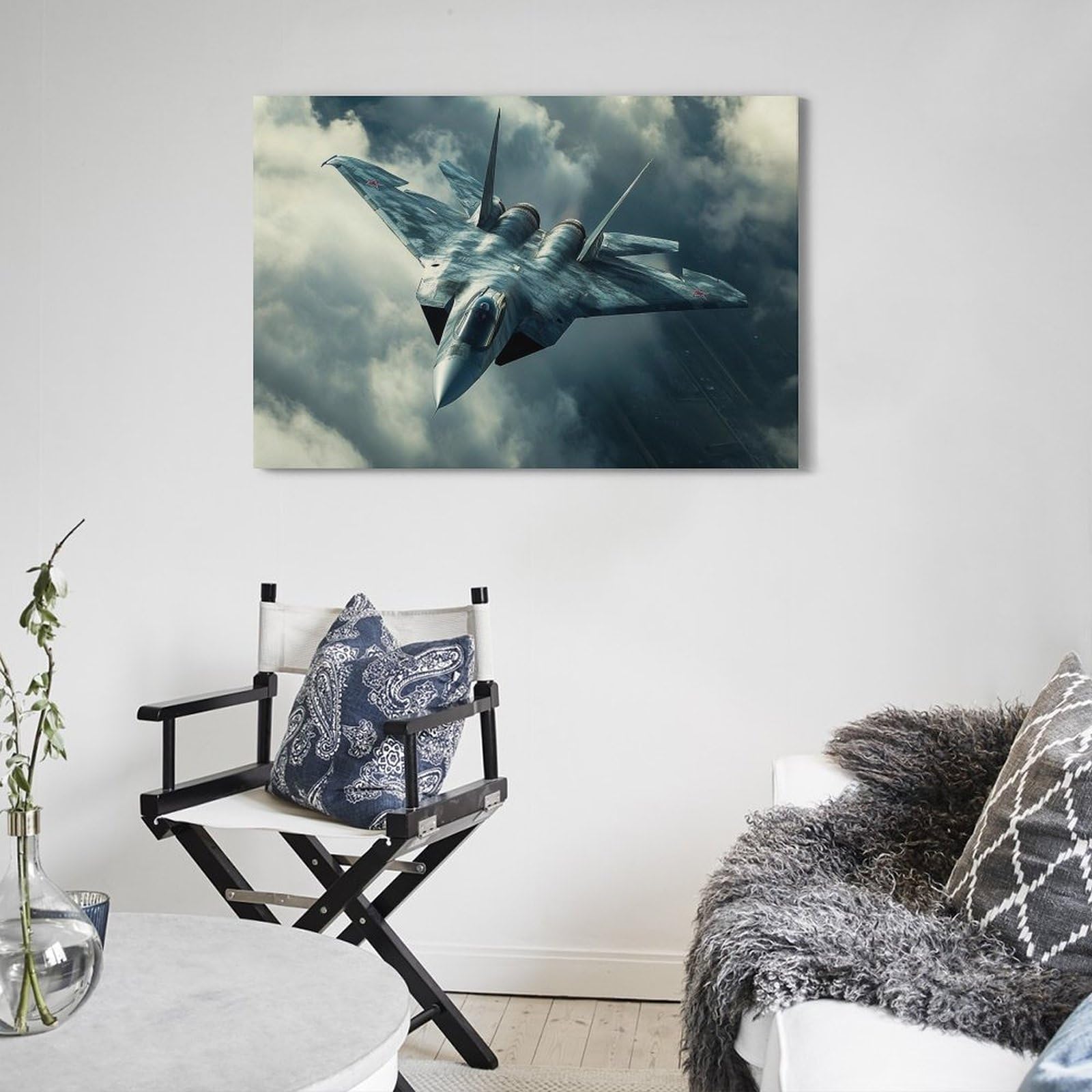 XHBKJA Su-57 Performing Agile Manöver, russisches Camouflage-Muster, zeigt Superma-Poster, Leinwand, Wandkunst, minimalistisches, modernes Wandbild, dekoratives Gemälde, hängende Kunstwerk, 40 x 60 cm