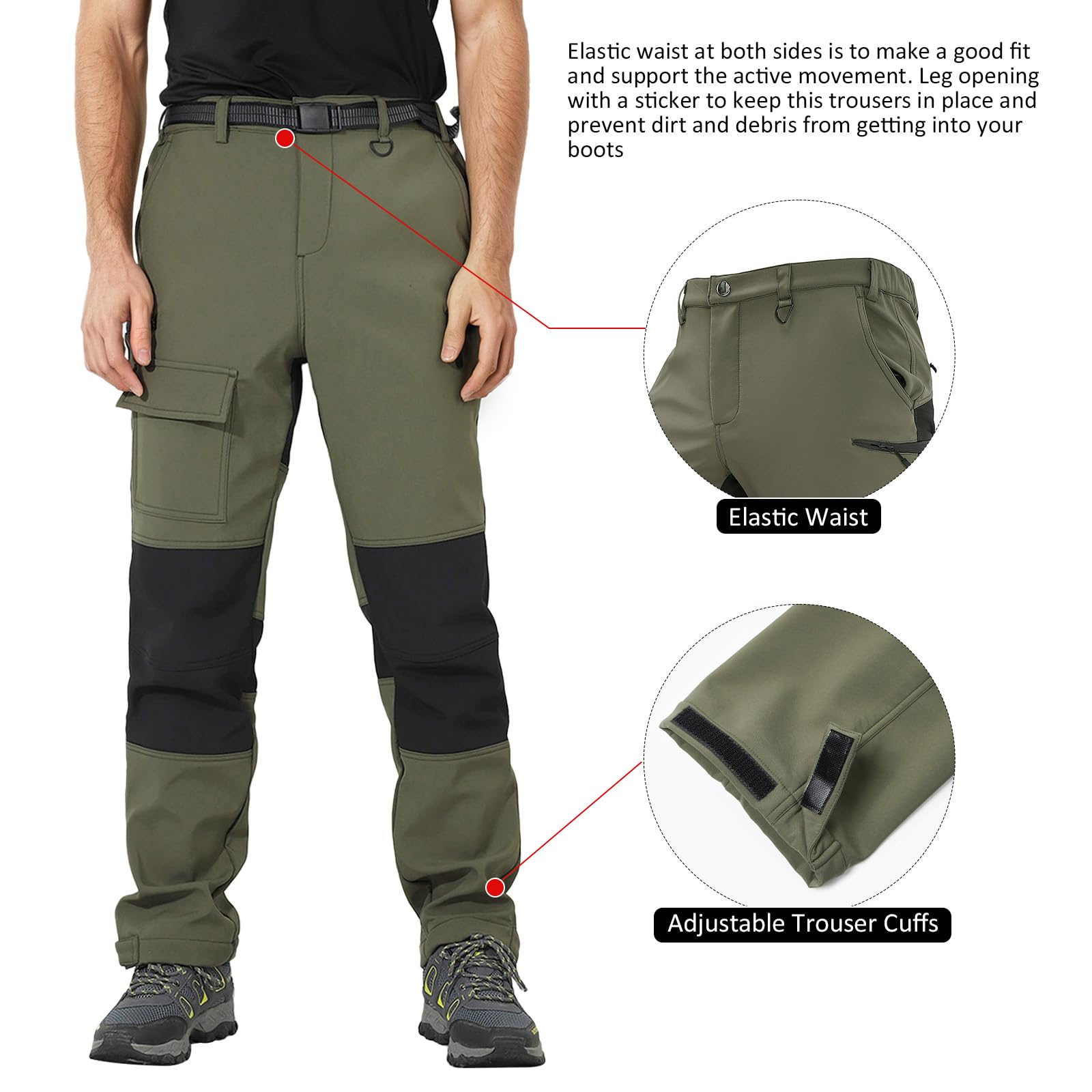 Pantalones de Senderismo para Hombre Softshell Forro Polar Resistentes al Agua Cálidos en Invierno A Prueba de Viento Pantalones para Caminar al Aire Libre
