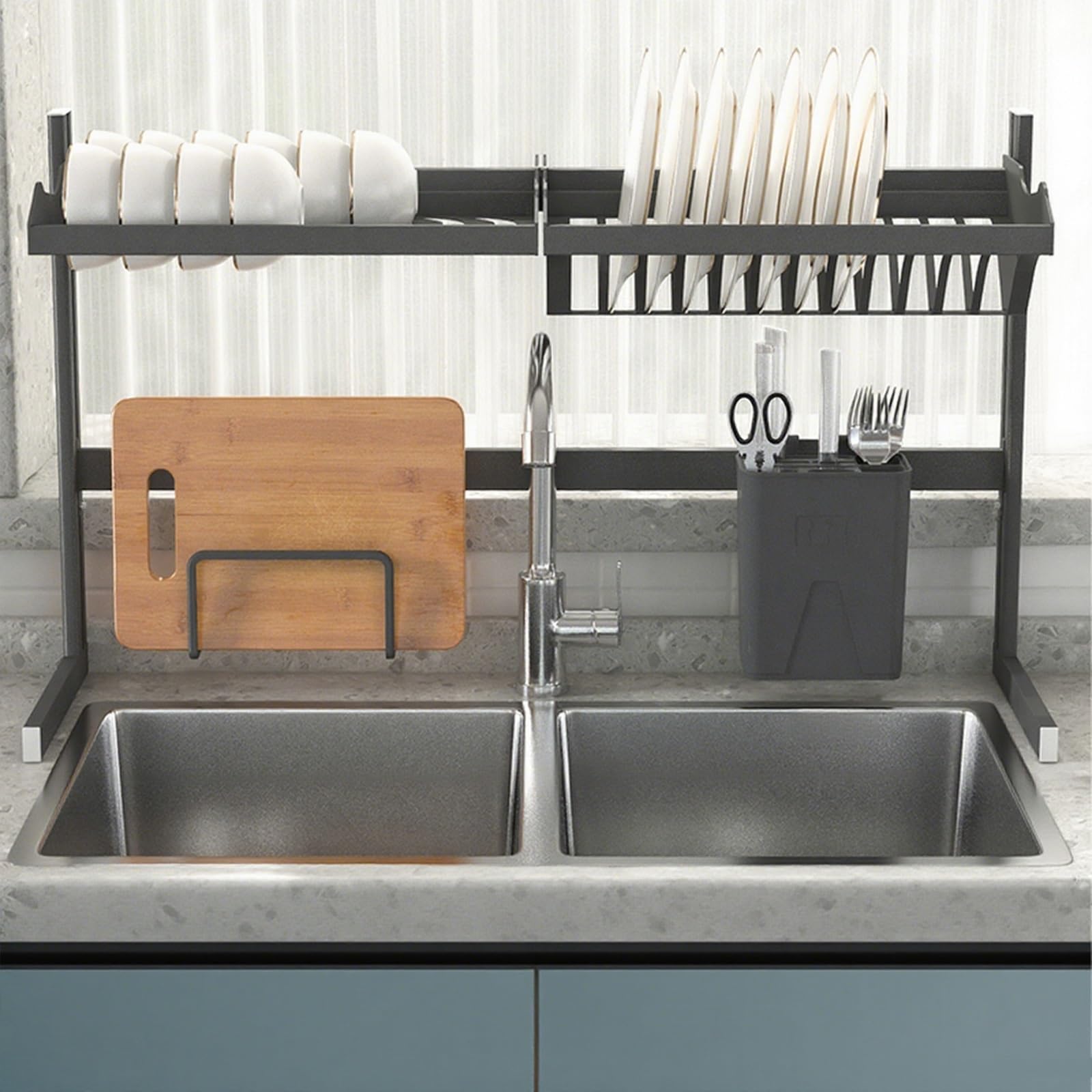 Genérico Escurreplatos Grande de Aluminio para Fregadero de Cocina, Modelo A2, 88,4 cm (34 Pulgadas). Organizador Compacto para un Secado eficiente de Platos y un Almacenamiento ordenado.