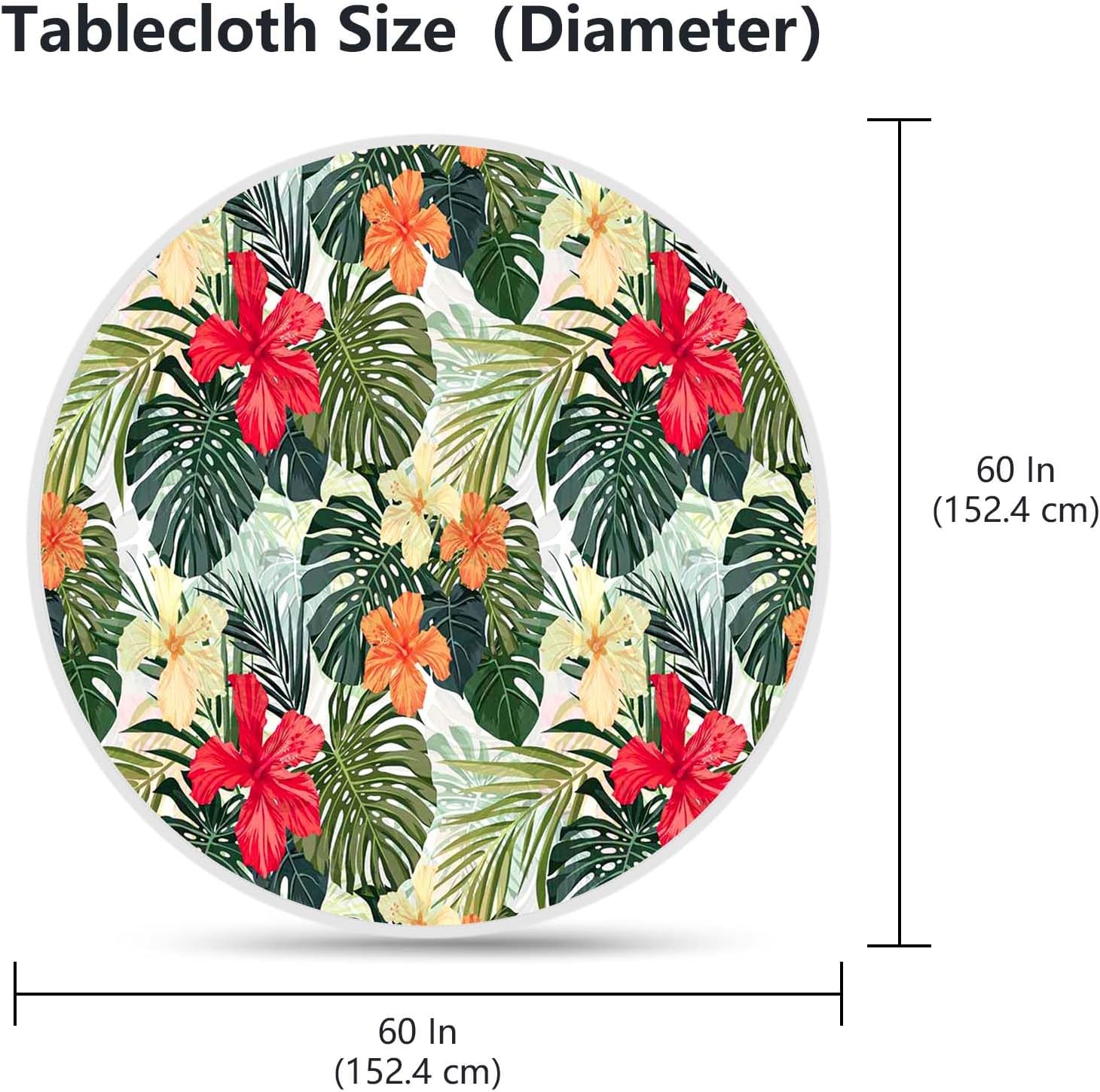 VVA Tropical Elastic Round Fitted Tablecloth Stain Wrinkle Resistant Reusable Washable Hawaiian Round Table Cloth for Family Dinner Patio Party Indoor Outdoor Fit Table up to 45-55