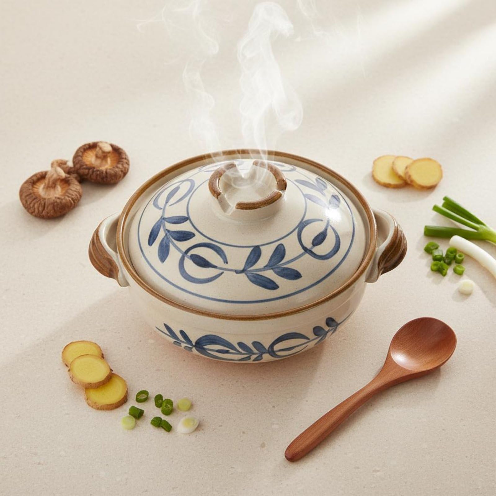 Qianly Pentola in Argilla Stile Giapponese Materiale Naturale Pentola per Zuppa e Stufato Mantiene il Calore Casseruola in Terracotta con Coperchio, 1.6L, Karakusa