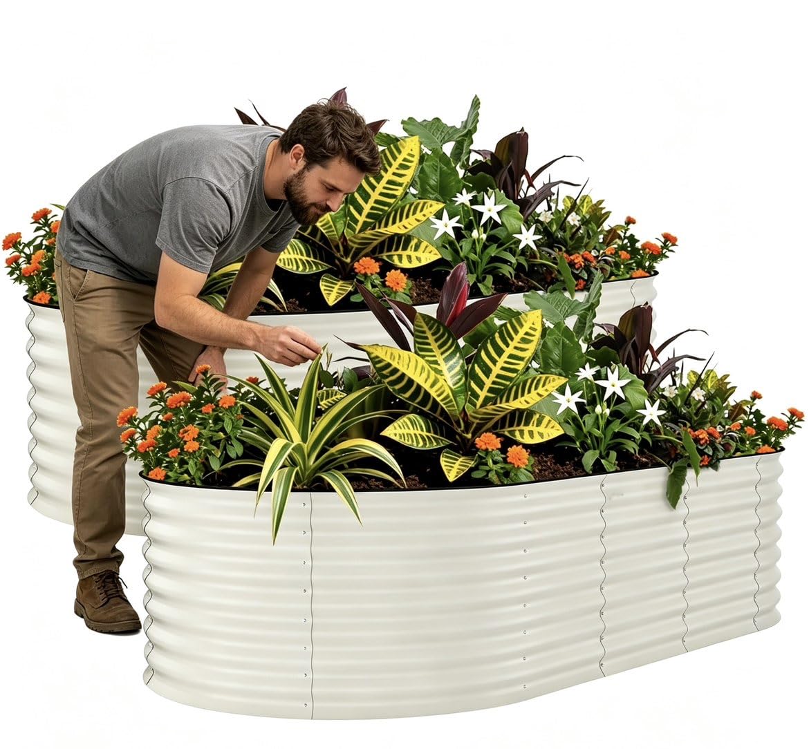 Djioyer 240x120x60CM Galvanized Raised Beds for Garden, 2 Packs Outdoor Metal Raised Planter with Safety Edging, Bottomless, Rust-Resistant Rounded for Vegetables, Flowers, Easy Assembly, Beige