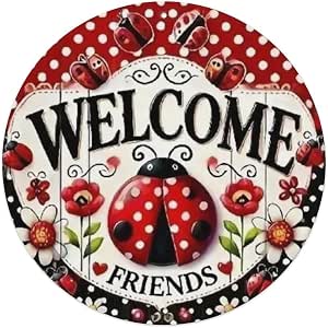 Amazon.com: Charming Ladybug Welcome Tin Sign Vintage Round Metal Sign ...