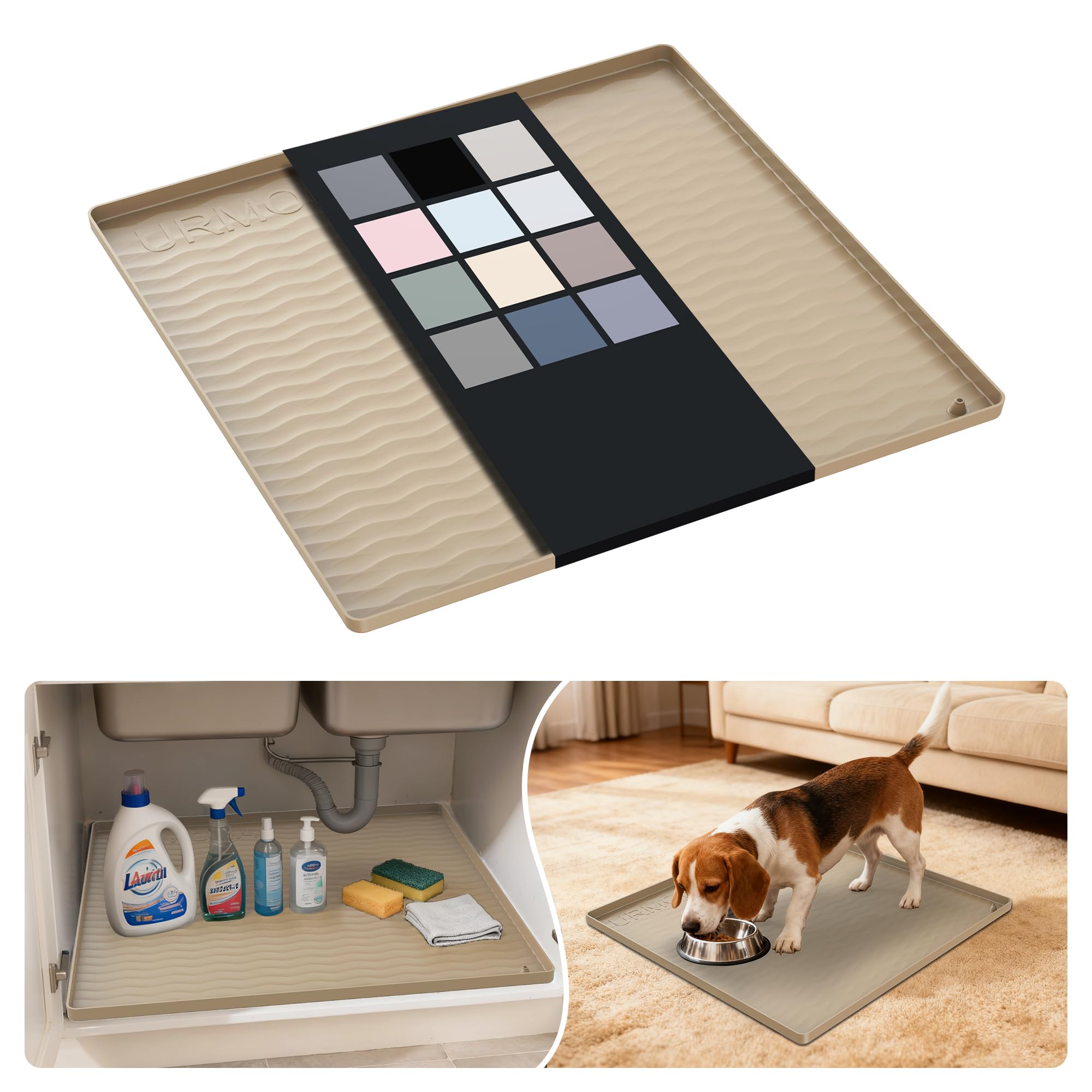 URMONA Waterproof Silicone Under Sink Mat, 19 x 19 in, Flexible Shelf Liner