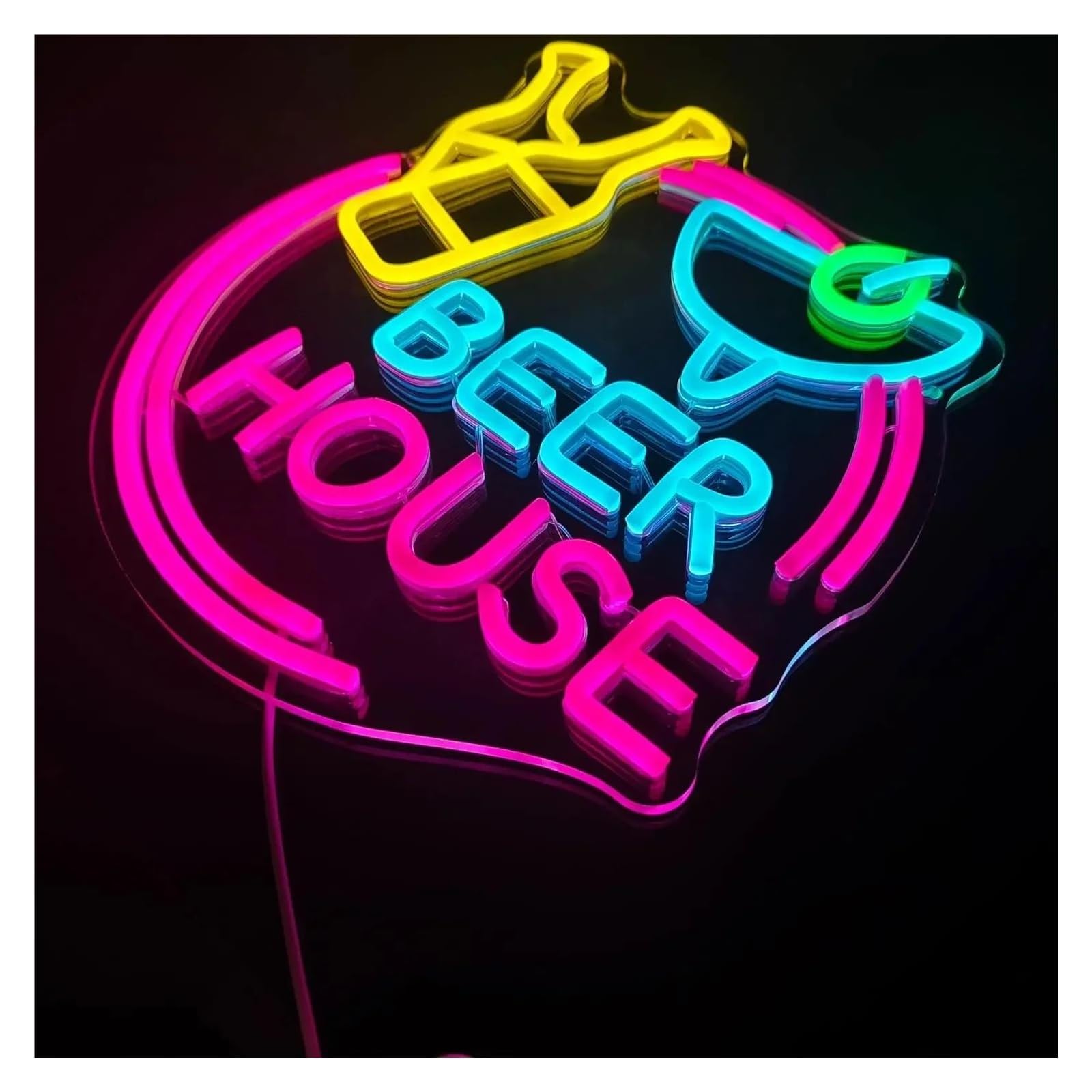 LEMST Signs Lamp Beer House Neon Sign Neon Light Signs for Bar Nightclubs,Cocktail Party 30.8x35cm