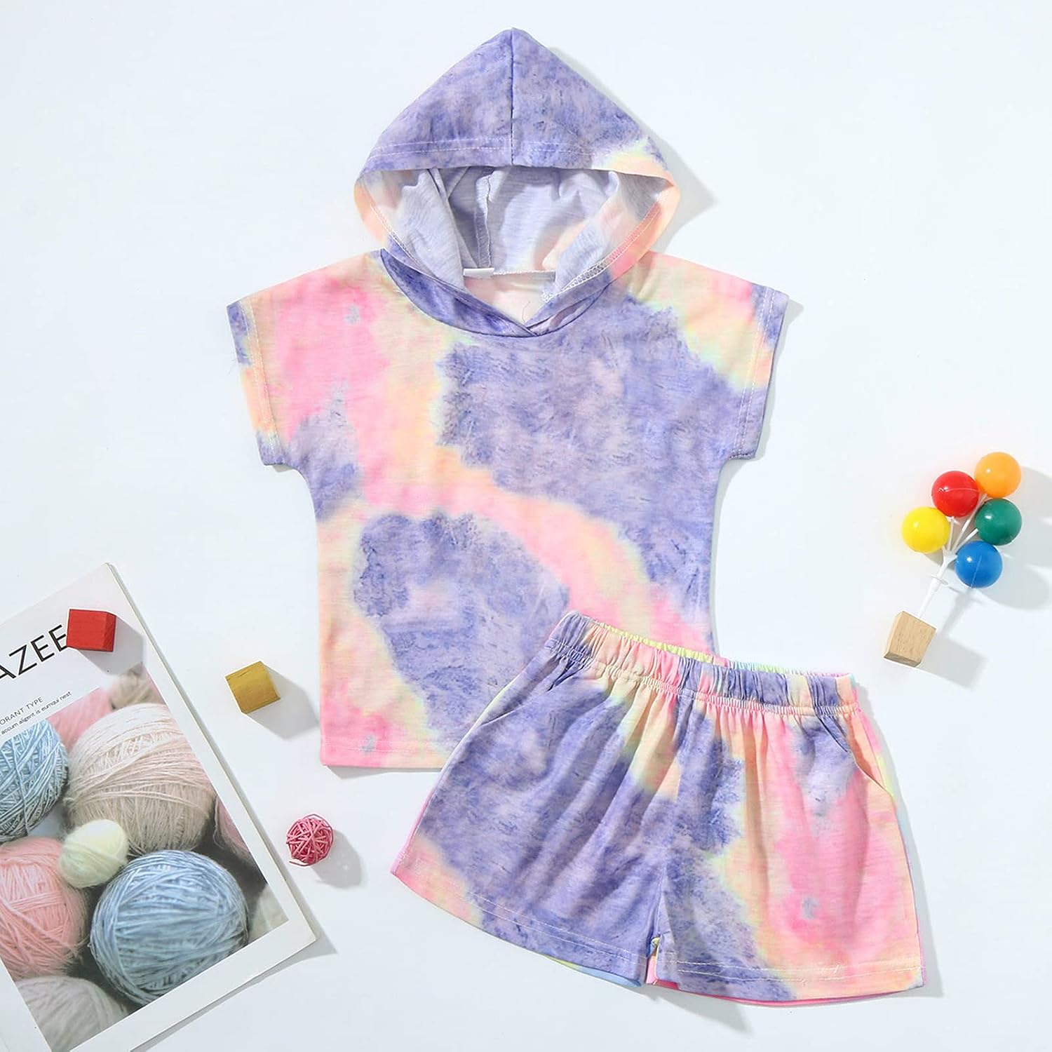 Newborn Infant Baby Girls Tie-Dye Hoodie T Shirt Tops Shorts Outfits Set, Summer Spring Baby Casual Pullover SetJ169
