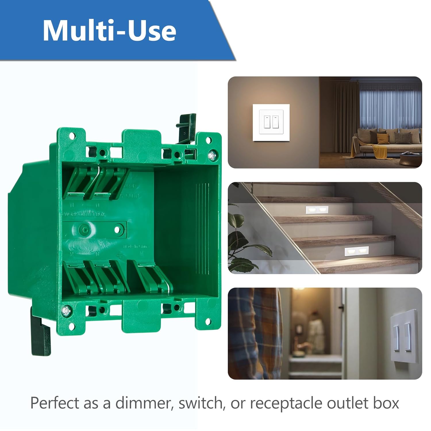 CycevSun 2 Gang Outet Electrical Box Old Work, PVC, UL Listed, 6 Pack