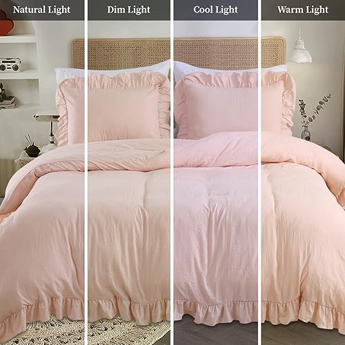 Miniatura 6 de Juego de funda de edredón tamaño King, juego de funda de edredón de microfibra lavada suave con volantes para el hogar, funda de edredón con cierre