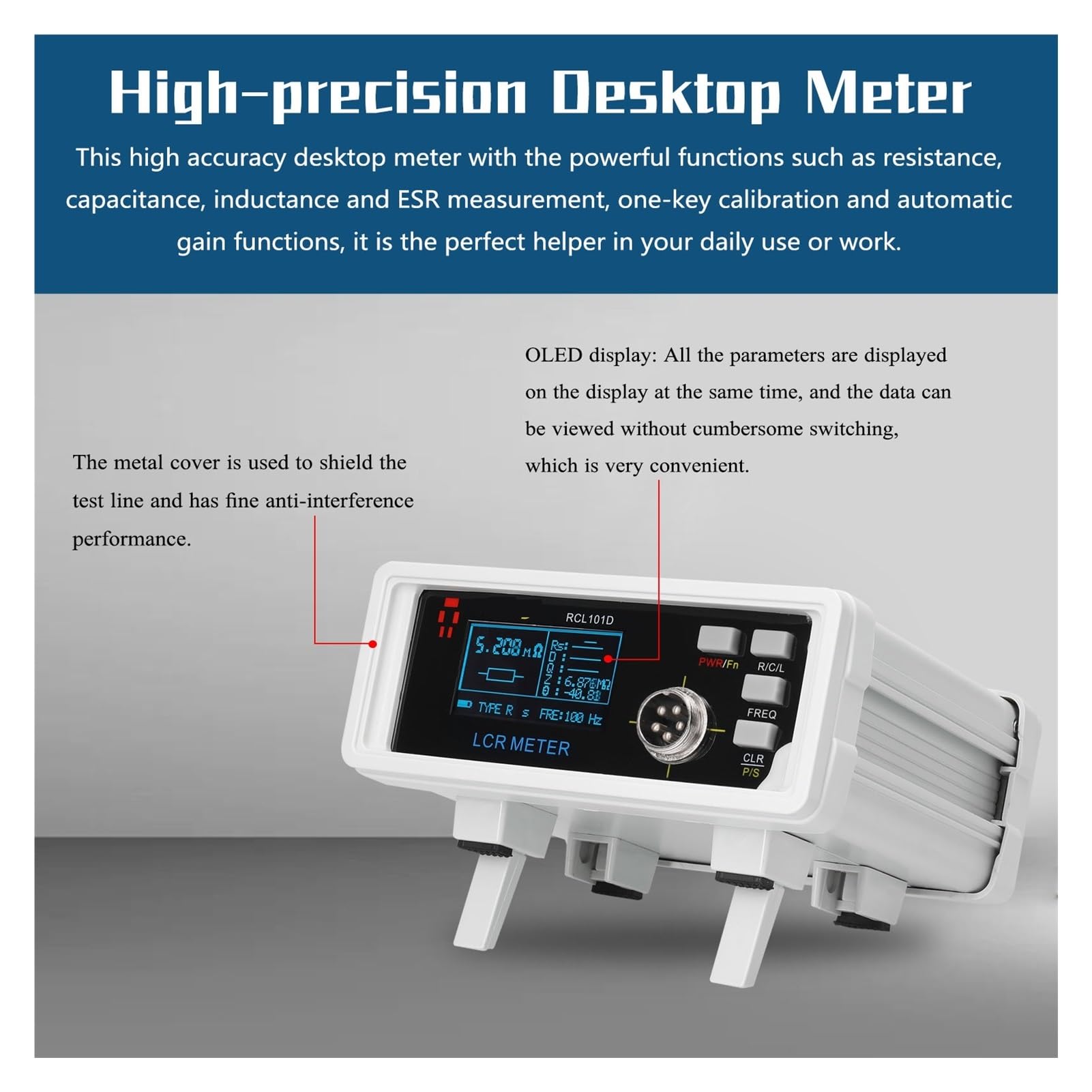 Tester Batteria Auto, 101D Benchtop Digital Bridge Tester Misuratore da Tavolo Misuratore di capacità Resistenza Impedenza Induttanza Misuratore