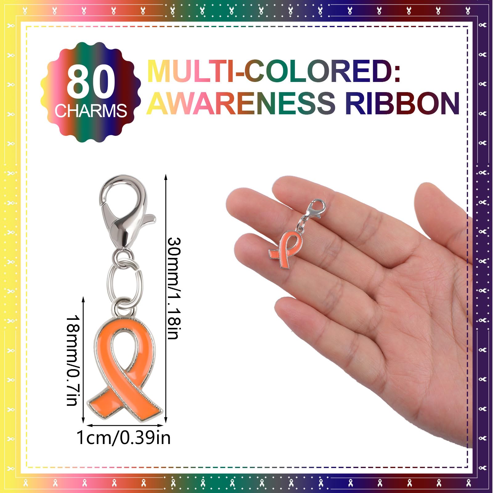 CRAFFANCY 80Pcs Multi-Colored Ribbon Pendants with Clasps Cancer Awareness Charms Hope Faith Ribbon Pendants for Public Charity Events - Image 2