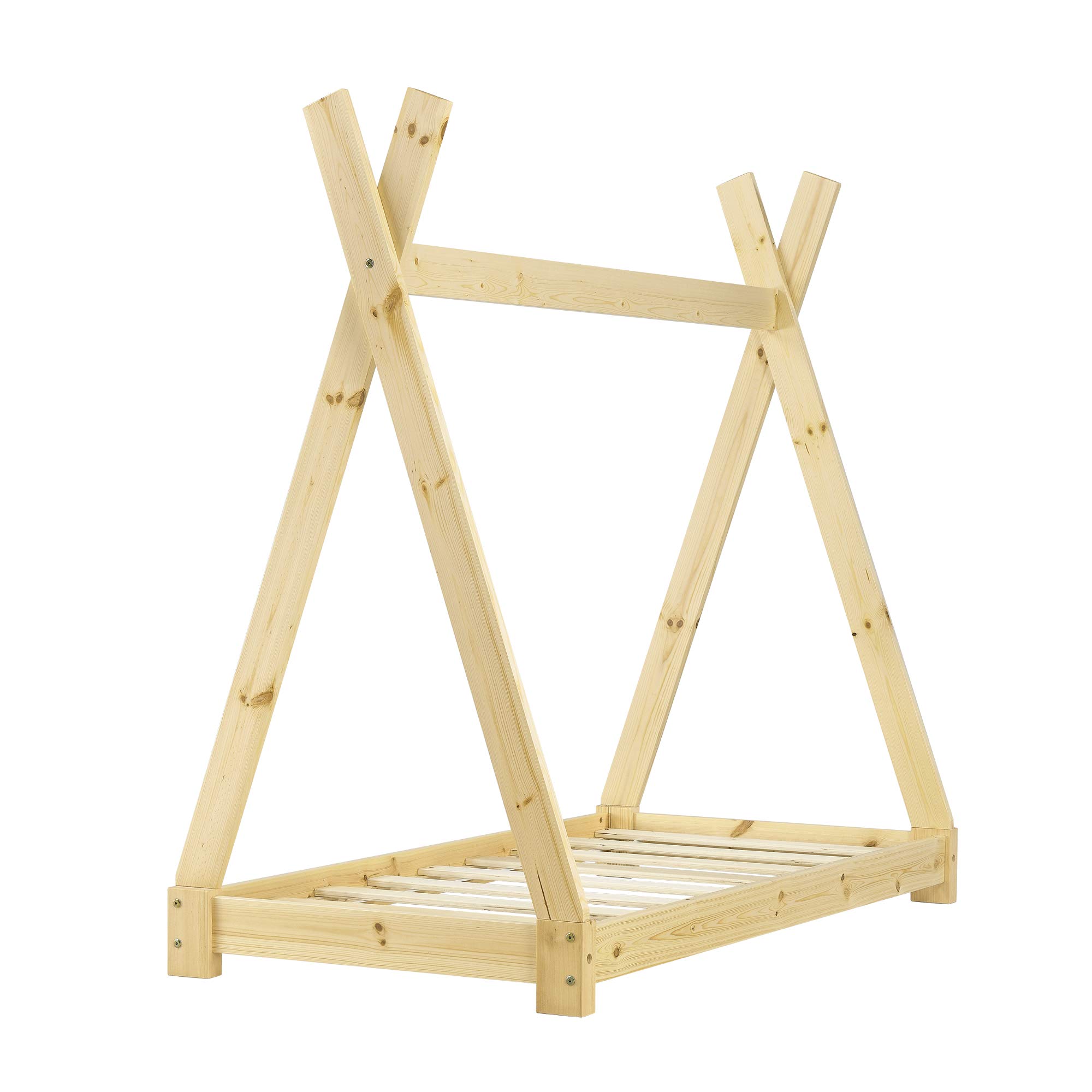 [en.casa] Cama para niños pequeños Cama Infantil 140 x 70cm Estructura Tipi de Madera Pino Color Pino Natural