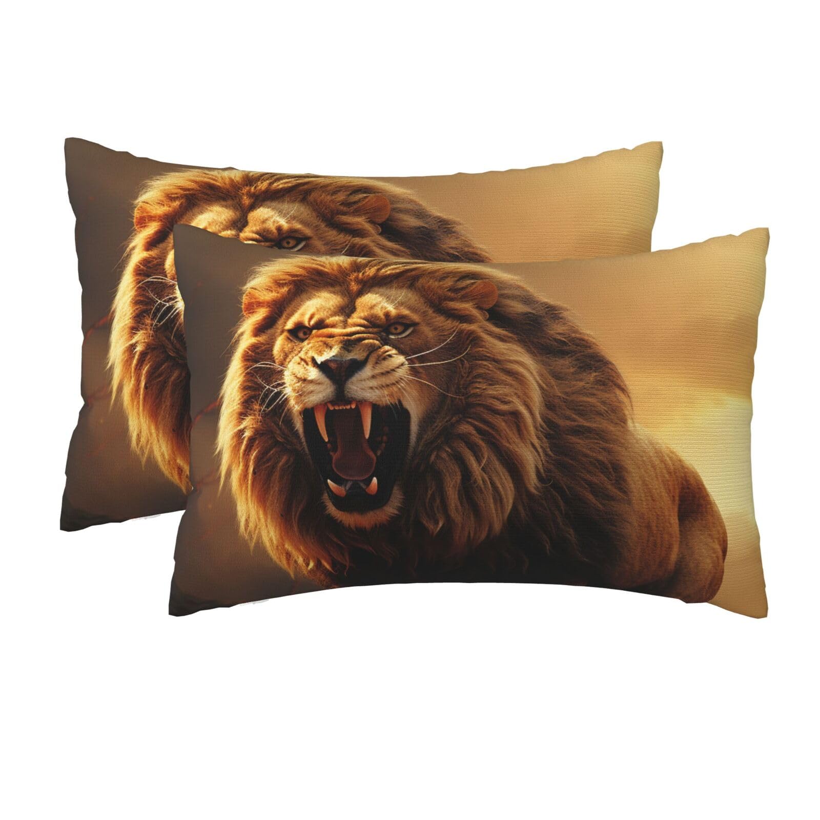 2 Pack Queen Pillow Cases with Hidden Zipper, Soft Breathable Pillow Covers for Hair and Skin, Angry Roaring Lion Pillowcases 20"x30" Bed Pillow Protectors Cover for Sleeping Gifts