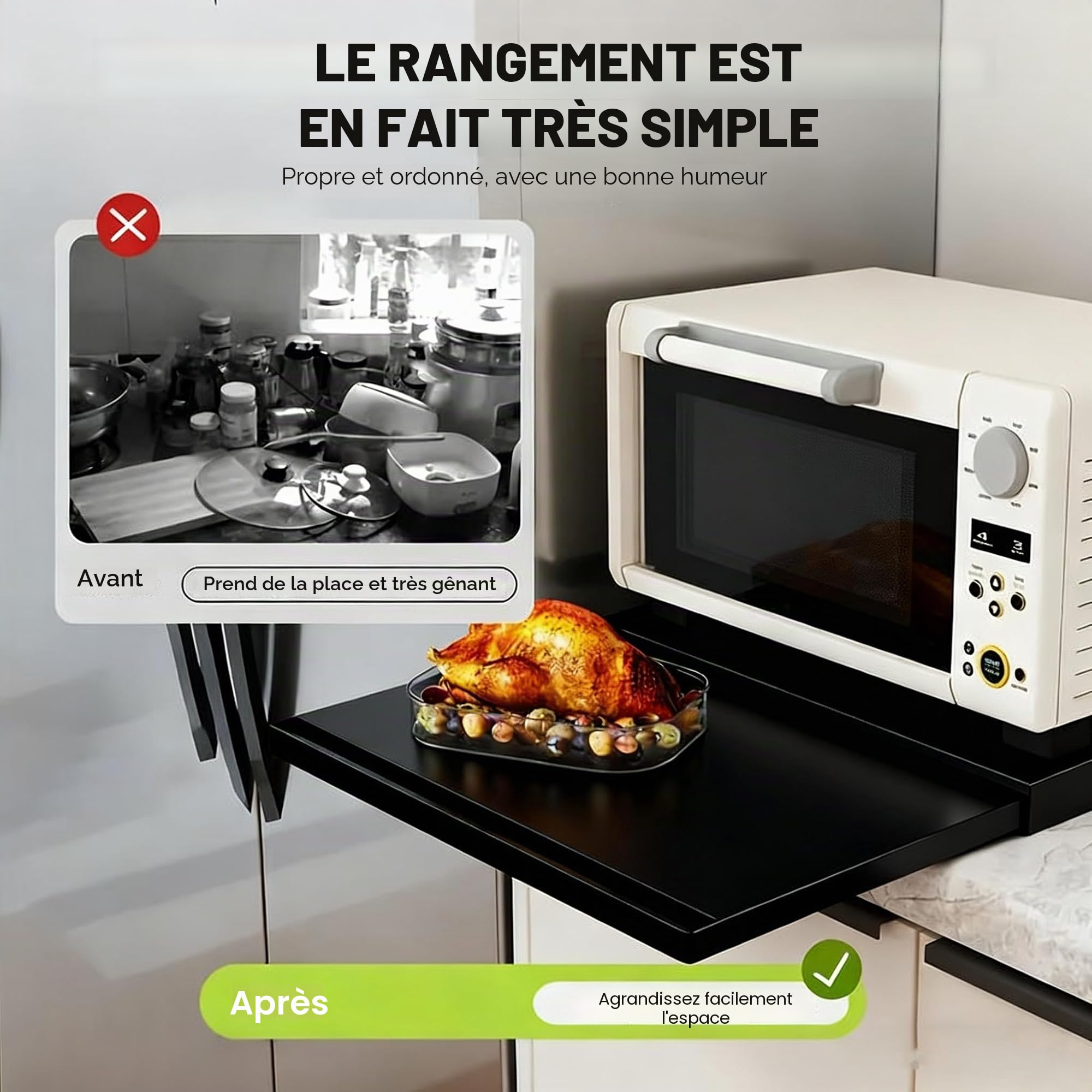 Plateau Coulissant pour Plan de Travail,étagère à Micro-Ondes | avec étagère extensible, étagère de rangement pour micro-ondes, machin