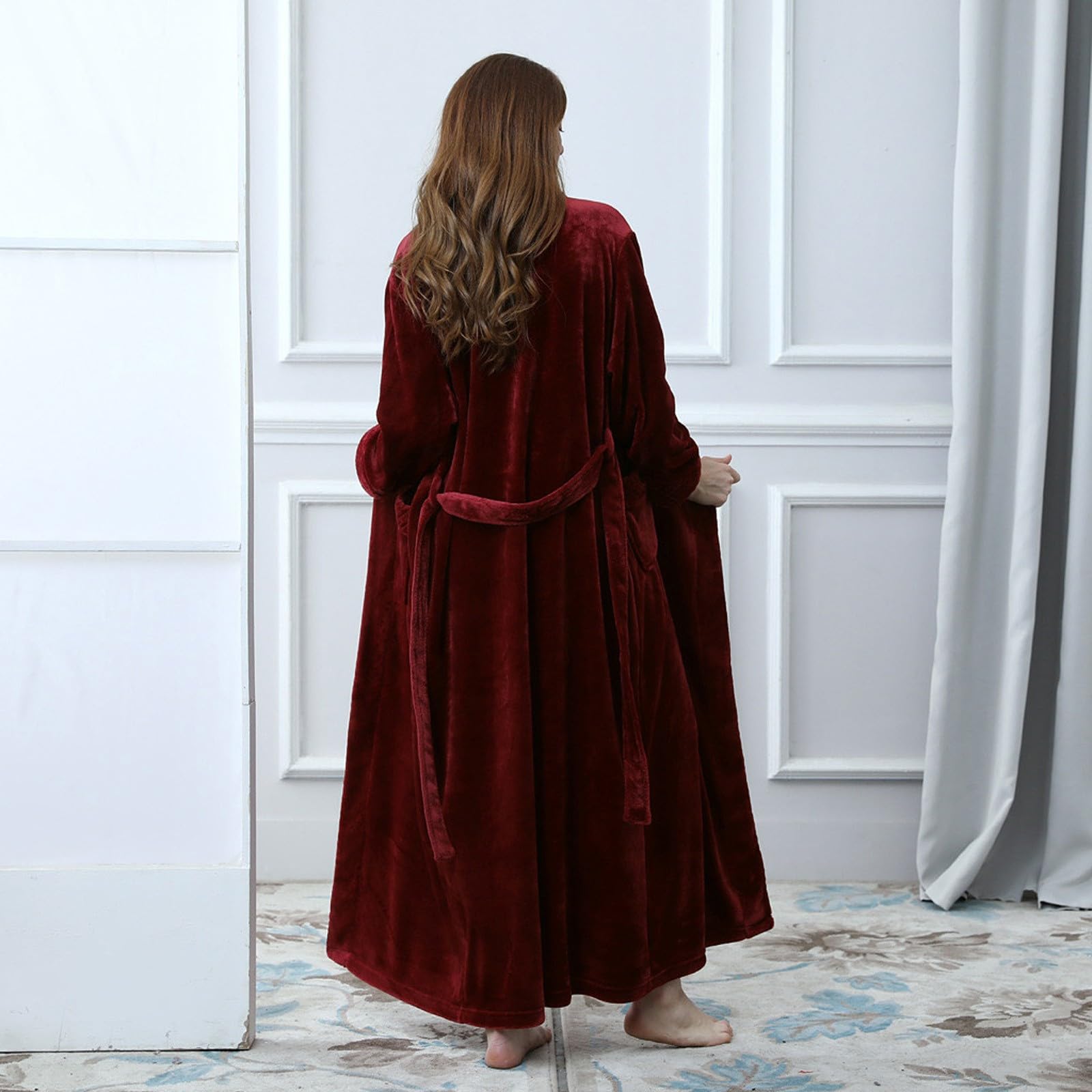 Accappatoio leggero da donna, invernale, in pile, taglie lunghe, elegante