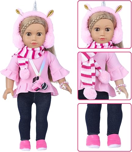 Miniatura 4 de Ropa y accesorios para muñecas americanas de 18 pulgadas, incluye kit de maquillaje de simulación, regalo para niñas (muñeco no incluido)