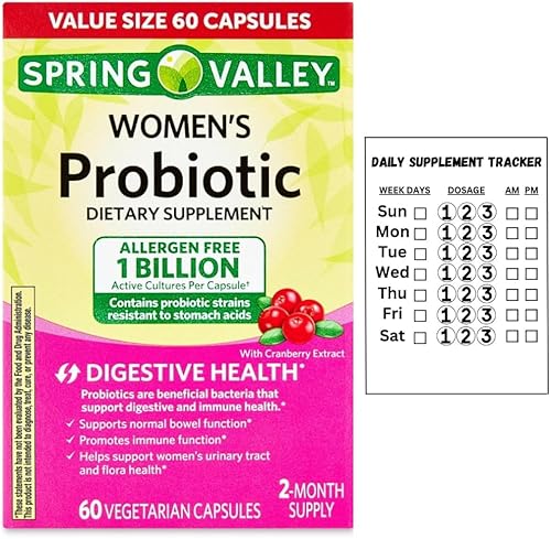 Spring Valley - Suplemento dietético probiótico para mujer, cápsulas vegetarianas para salud digestiva, arándano, tamaño de valor de 60 unidades +