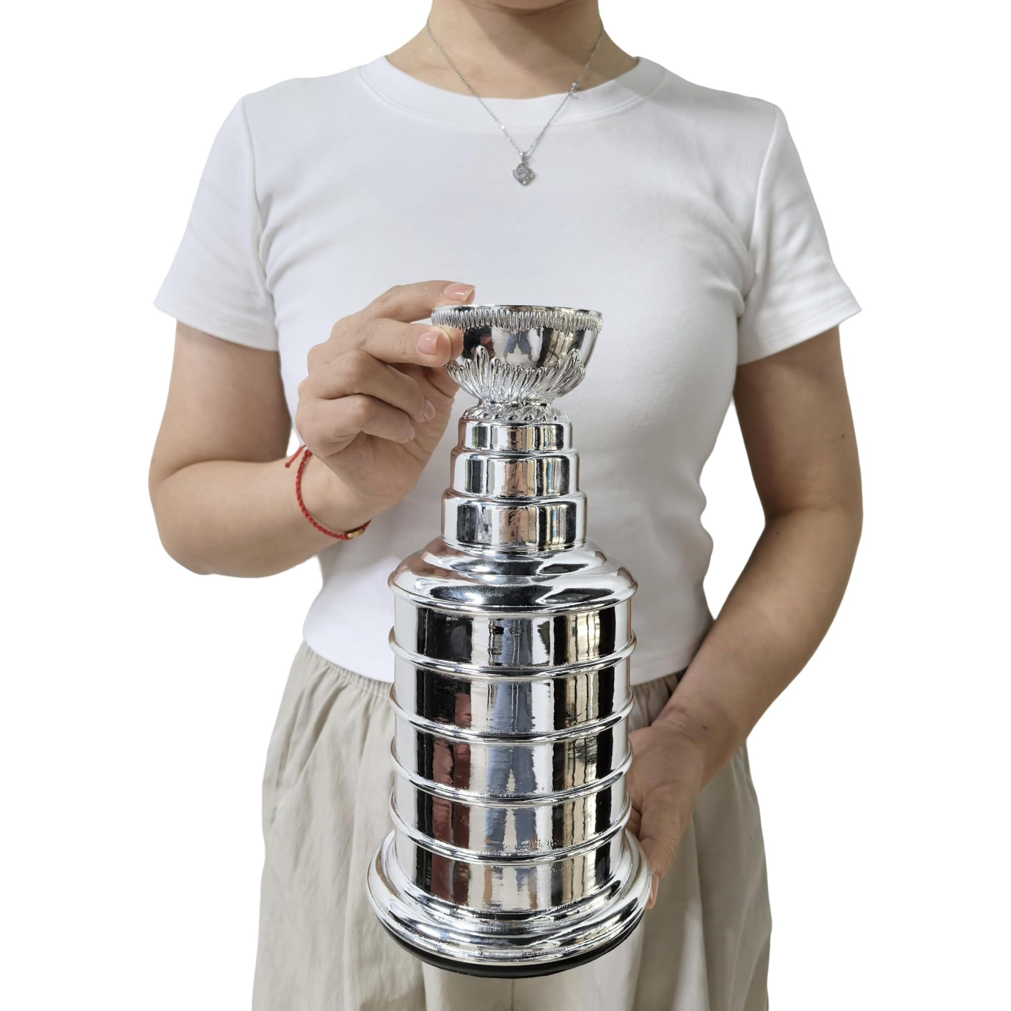25,4 cm silberne Eishockey-Champion-Trophäe, Miniatur-Stanley-Cup-Nachbildung, Chrom-Silber-Hockey-Fans, Spieler, Trainer, Sammler-Geschenk
