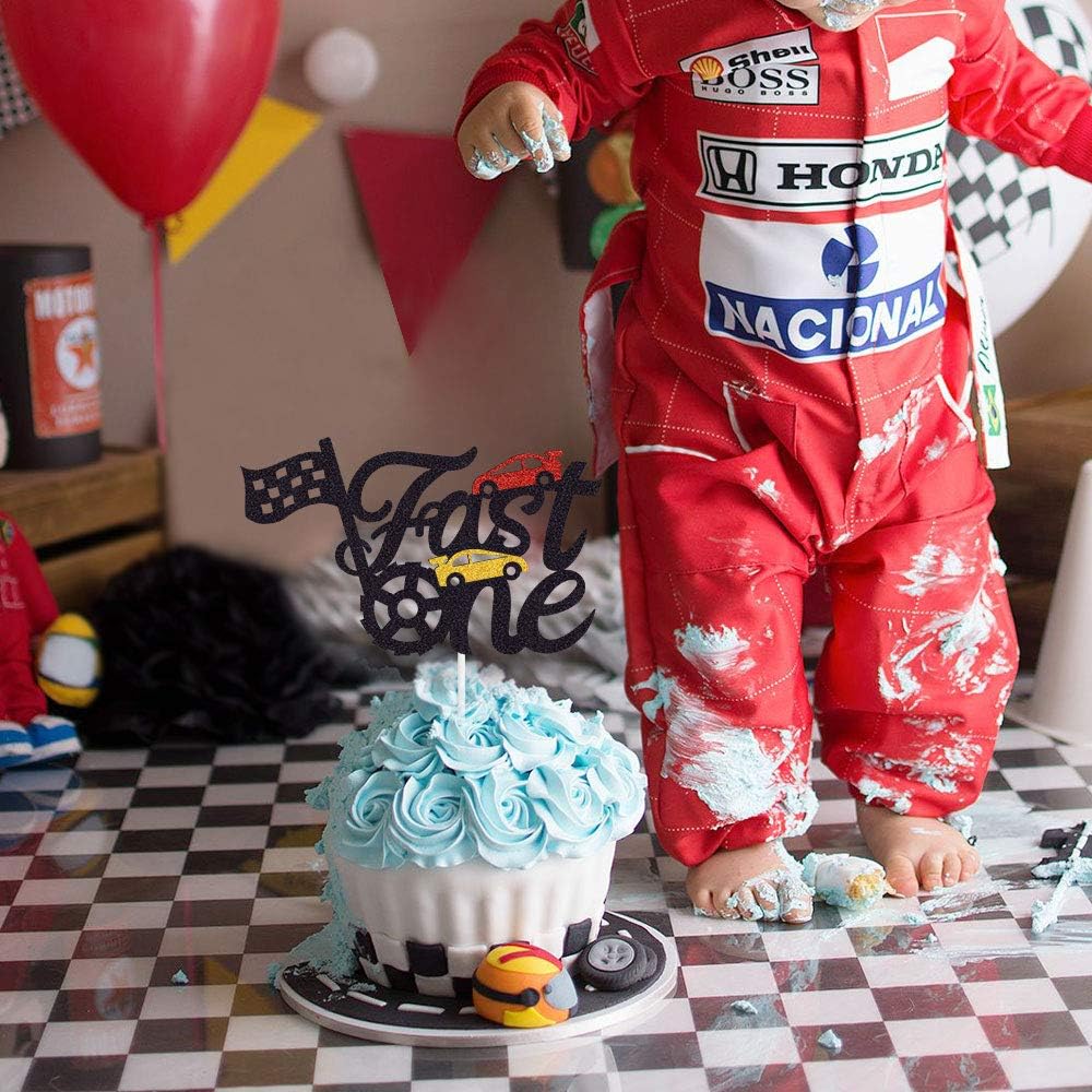 Buy Fast One Cake Topper Race Car Theme 1st Birthday Cake Decoration Chequered Flag Themed Party Supplies Decorations Doubled Sided Online In Indonesia B089q8nnrp