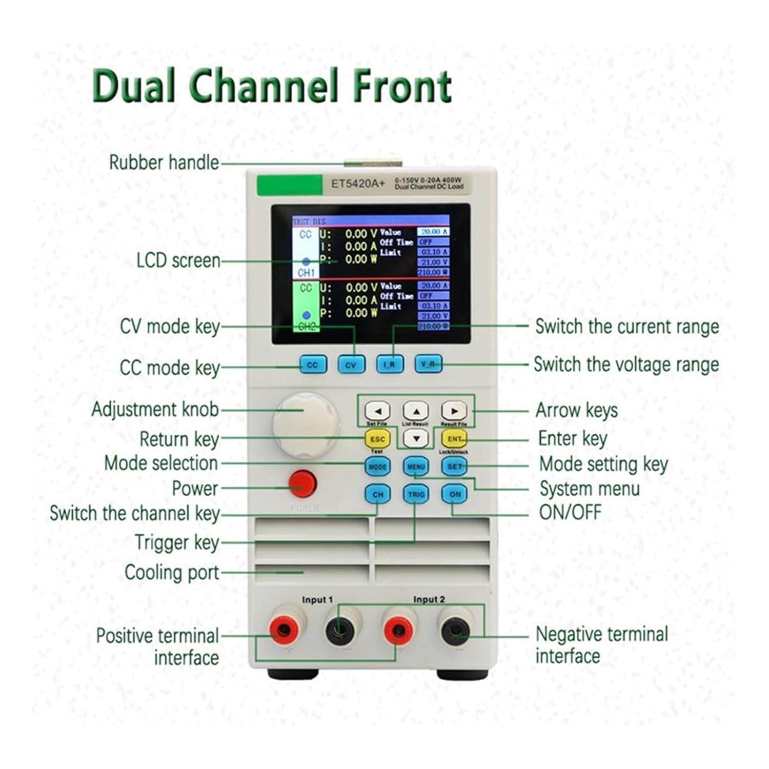 DC電子負荷プログラム可能 ET5410A+ ET5420A+ USB電源 500V40A 400W デジタル負荷 バッテリーテスタ