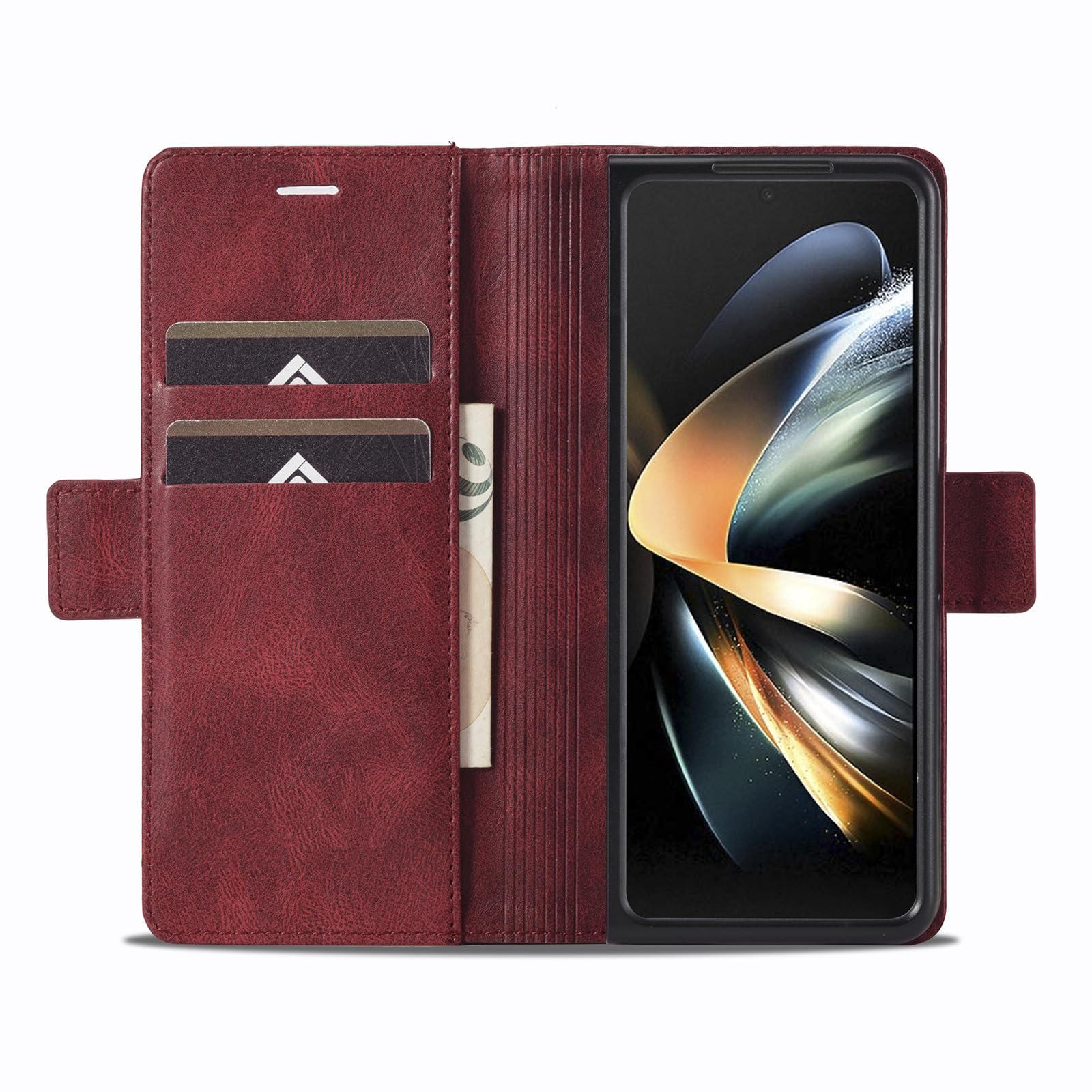 Etui z klapką do Samsung Galaxy Z Fold 6, gładka skórzana osłona portfela, funkcja stojaka, pełne pokrycie, odporne na wstrząsy, etui biznesowe, czerwone, składane 6