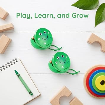 2pcs Green Frog Castanets Frog Shape Clapper Board Wooden Cartoon Animal Musical Instruments Rhythm Castinette Toys for Classroom Music