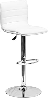 Flash Furniture Betsy Modern White Vinyl Adjustable Bar Stool with Back, Counter Height Swivel Stool with Chrome Pedestal Base