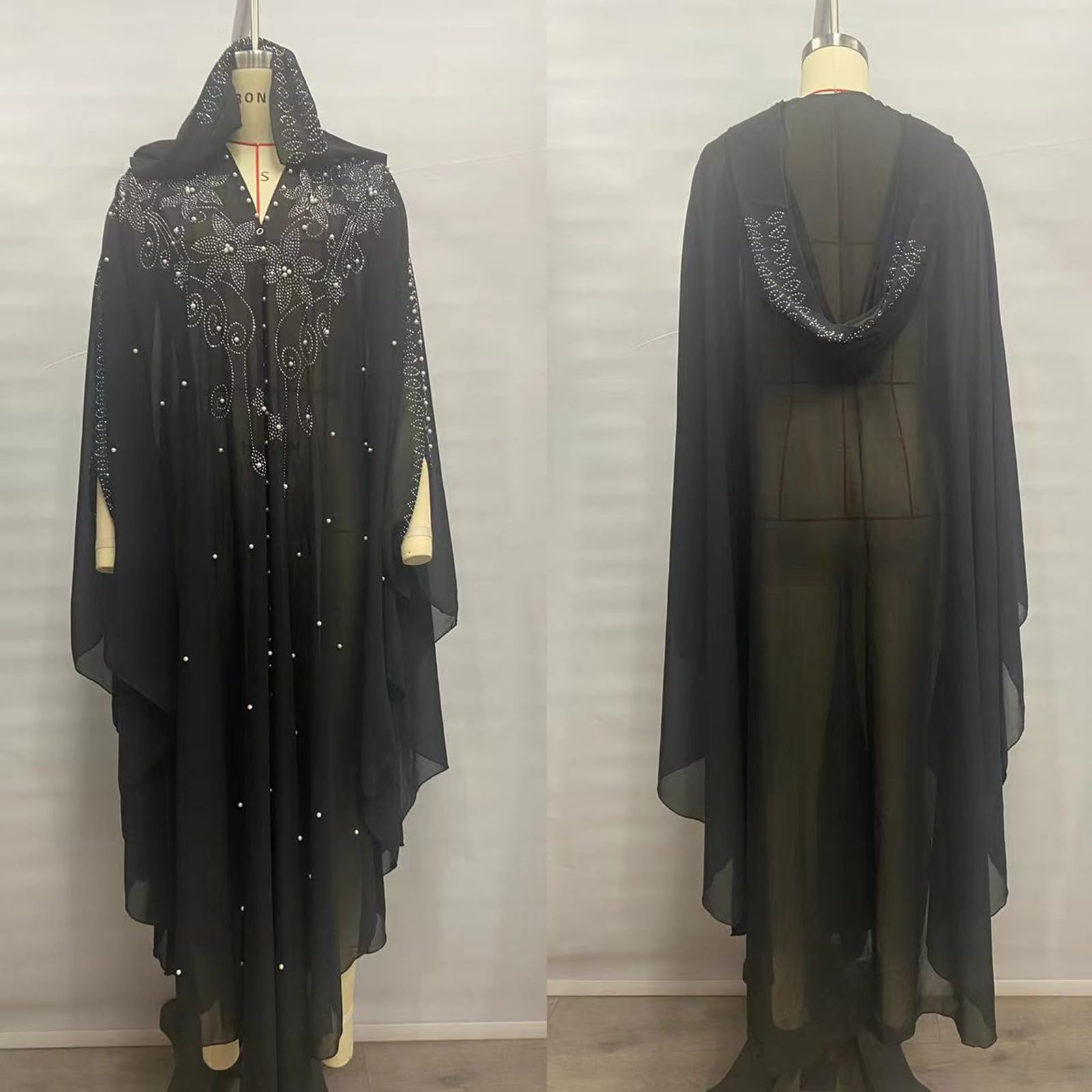 Femmes Musulmane Poncho Châle Wrap Longue Paillettes Cape Cardigan de Soirée Ouverture Avant Poncho Chale Rétro Robe de Priere Tenue de Abaya Islamique Moyen-Orient Jellaba Kabyle Mariage Ramadan
