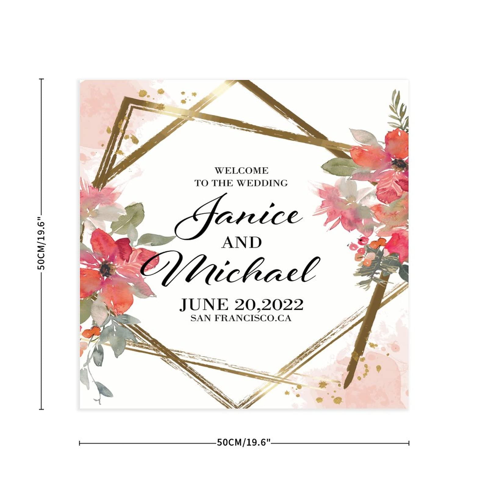Schild aus Holz, Hochzeitsschild, Aufschrift "Welcome to the Wedding of Welcome to the Wedding of Welcome to the Wedding of Welcome to the Wedding of Welcome", Hochzeitsdekoration, 50 x 50 cm