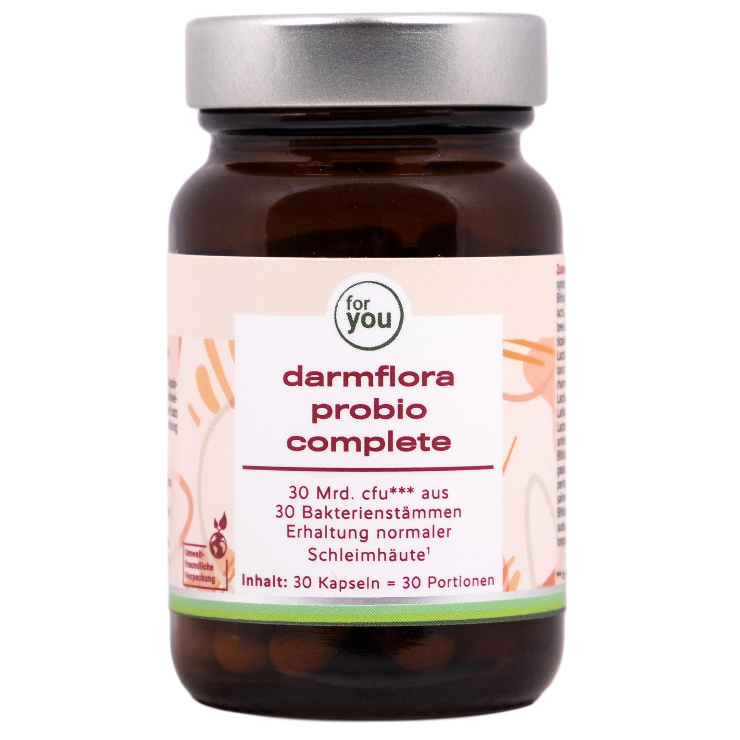 for you darmflora probio complete 30 Kapseln - Multispezies Probiotika mit 30 Bakterienstämmen & 30 Mrd. lebenden Bakterien - Magensaftresistent & mit Akazienfasern - Mit Biotin & Niacin