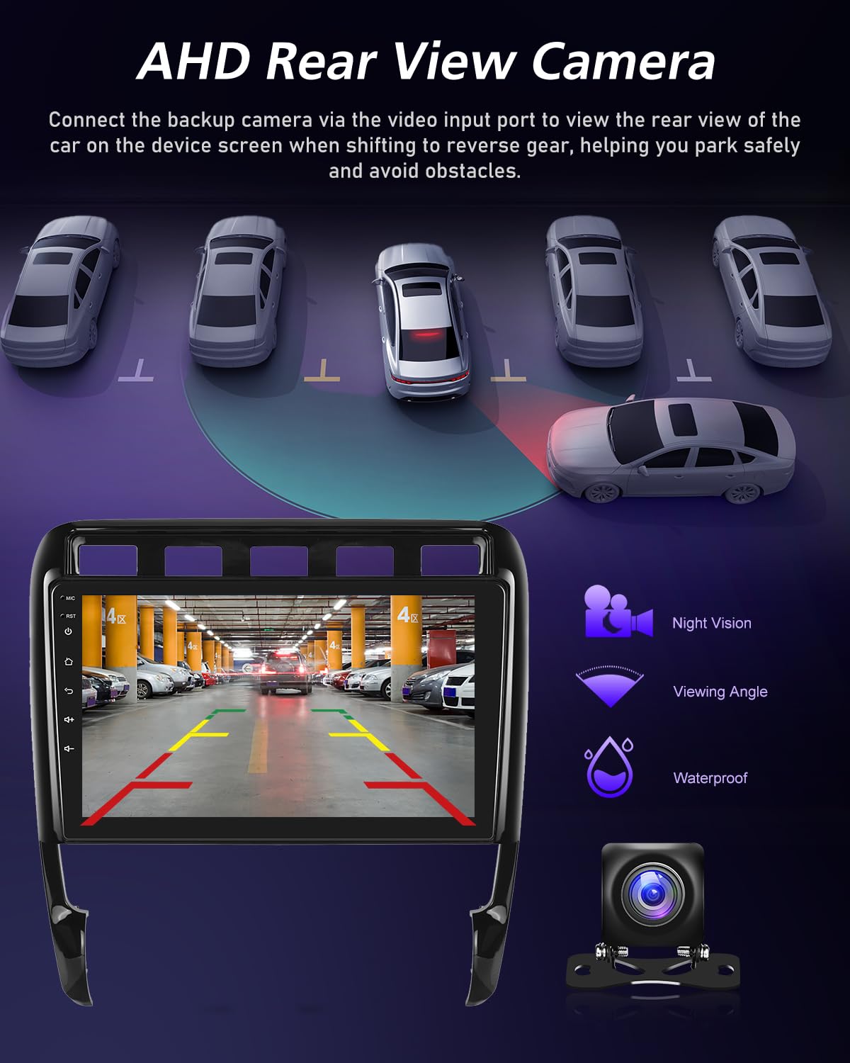 NHOPEEW Qualcomm 8 Core 4+64G Autoradio per Porsche Cayenne 2002-2010 - 9 pollici Radio Supporto Carplay&Android Auto 5GHz Wifi&GPS DSP 3D Auto Mondel Display Ventola di raffreddamento