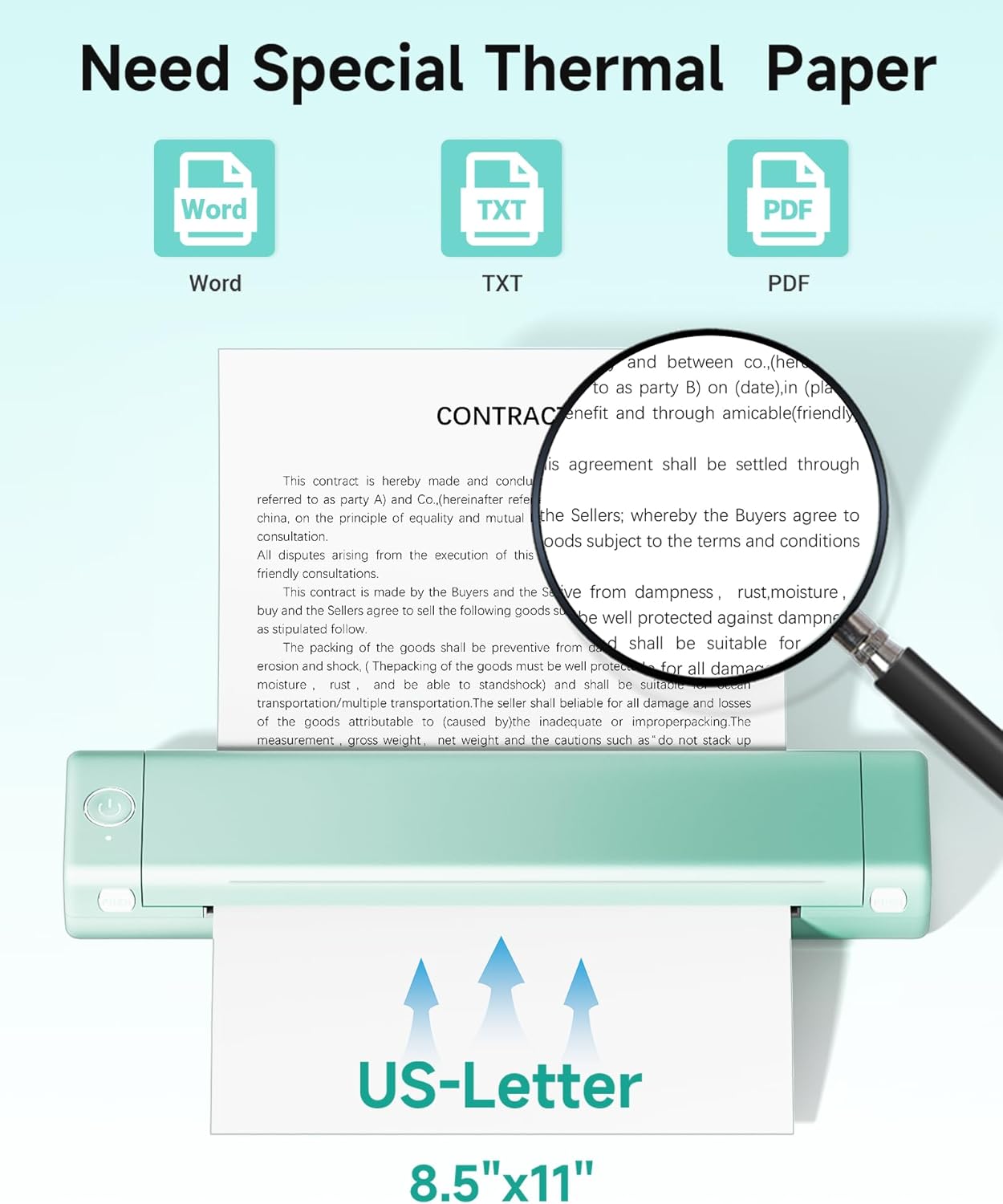 Itari Portable Wireless Printer for Travel - Bluetooth Tattoo Stencil Printer, 8.5" X 11" US Letter, No-Ink Thermal, Case Included, Compatible with Android & iOS